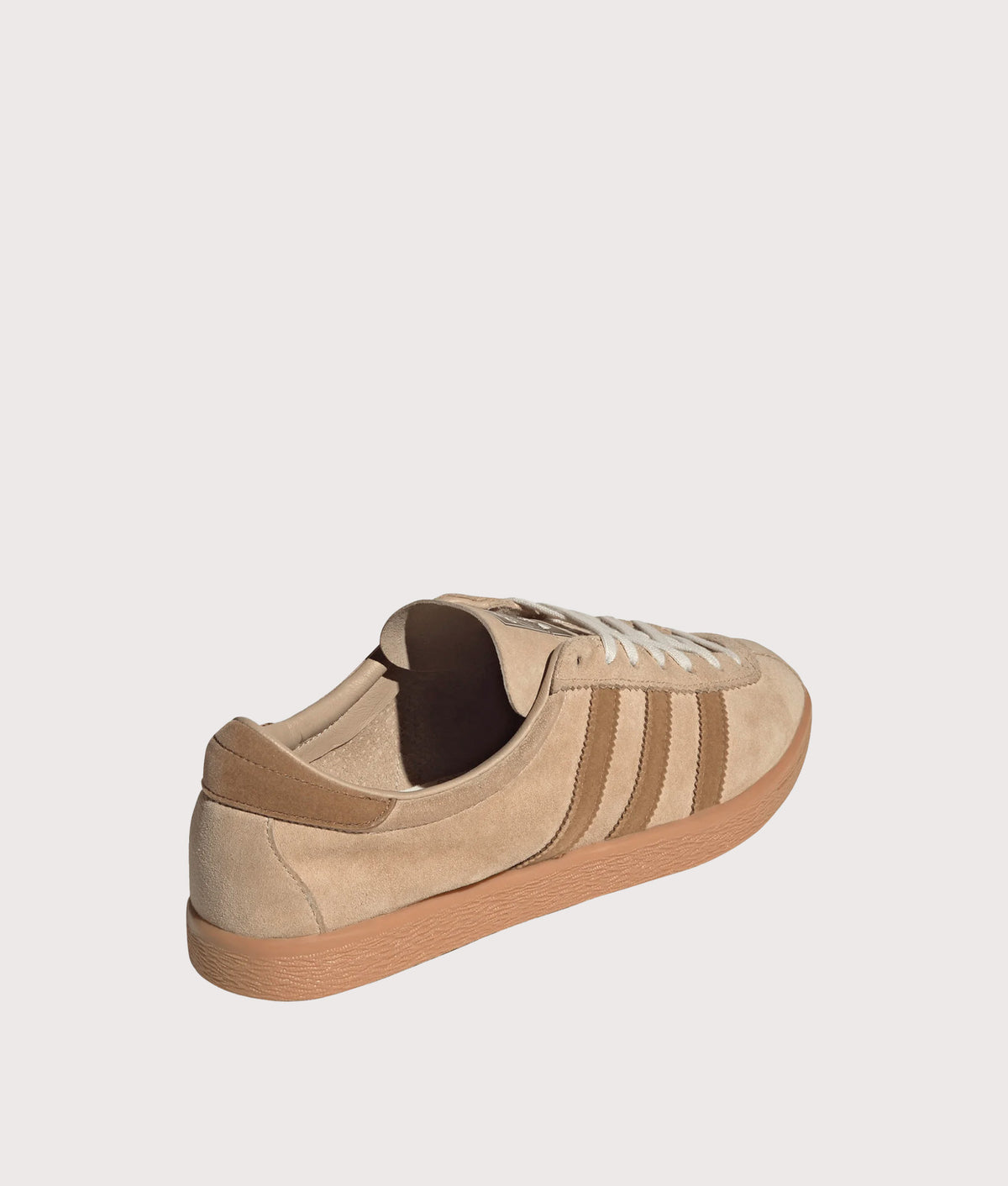 adidas Originals Riviera Trainers in Magic Beige, Bronze Strata and Gum 2 at EQVVS Menswear. Angled back shot.