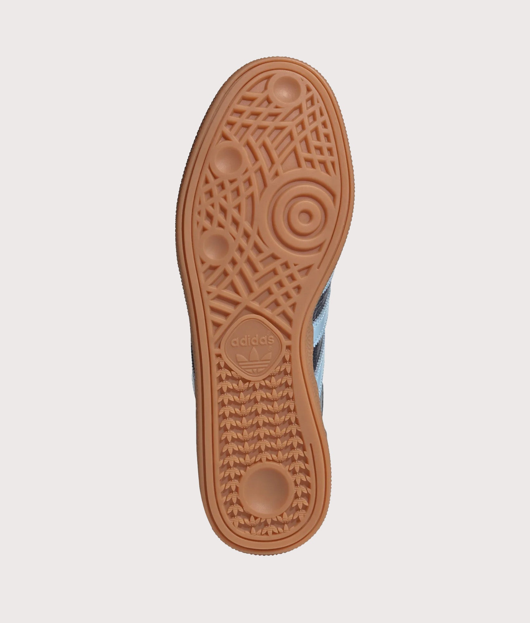 adidas Originals Handball Spezial Trainers in Night Indigo, Clear Sky and Gum 2 at EQVVS Menswear. Tread shot.