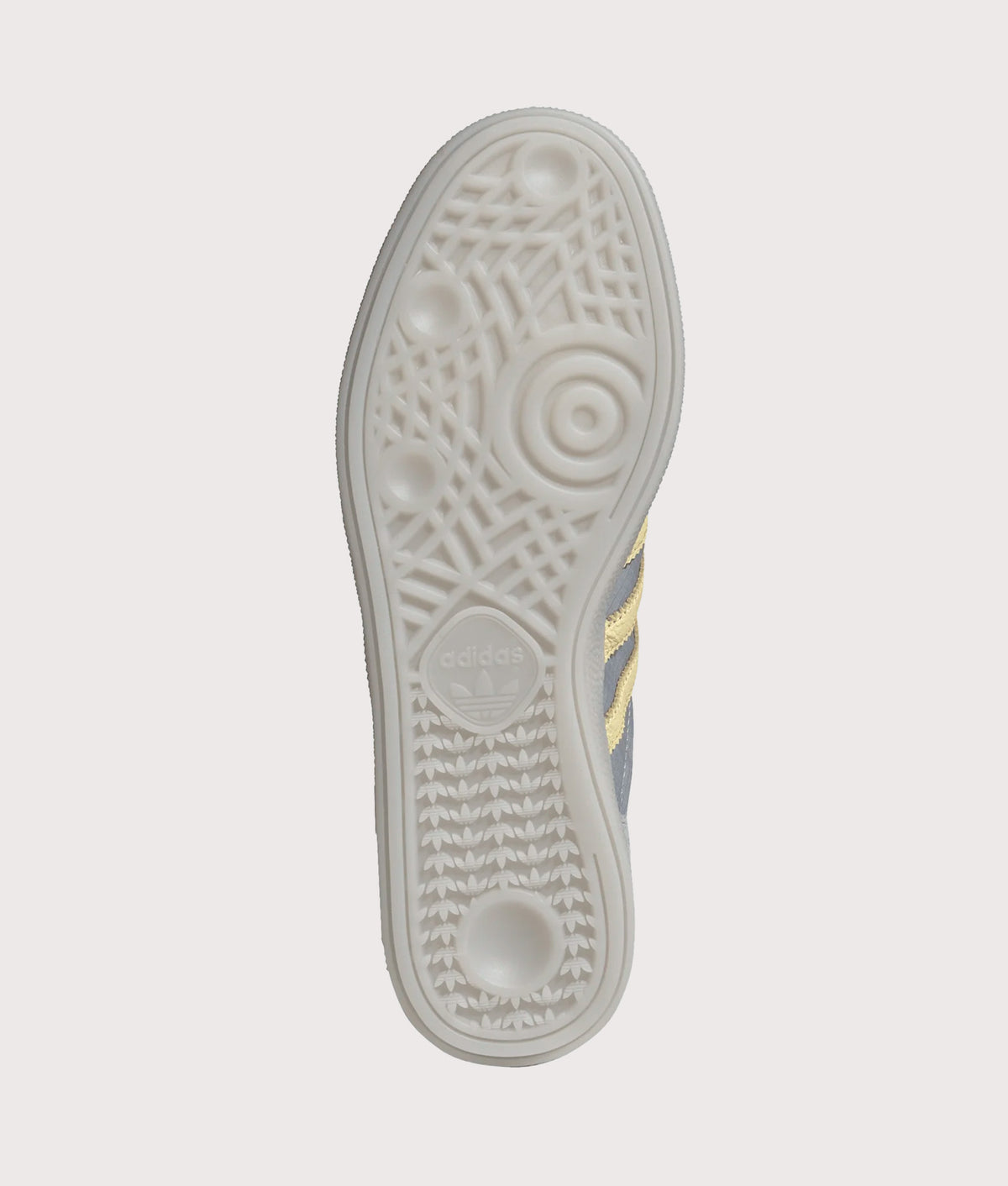 adidas Originals Handball Spezial Trainers  in Ambient Sky, Almost Yellow and Clear Grey at EQVVS Menswear. Tread shot.