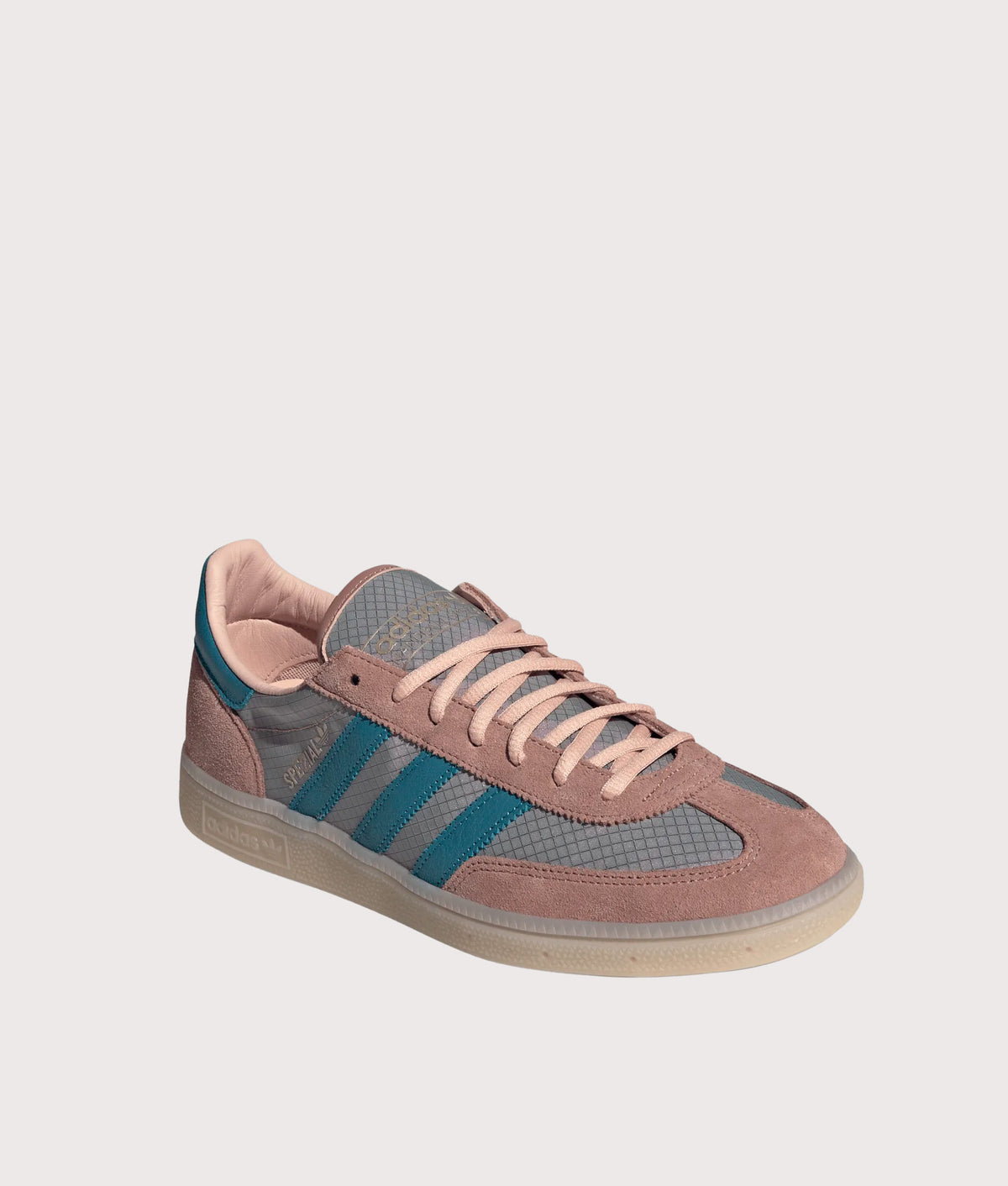 adidas Originals Handball Spezial Trainers  in Warm Clay at EQVVS Menswear. Angled front shot.
