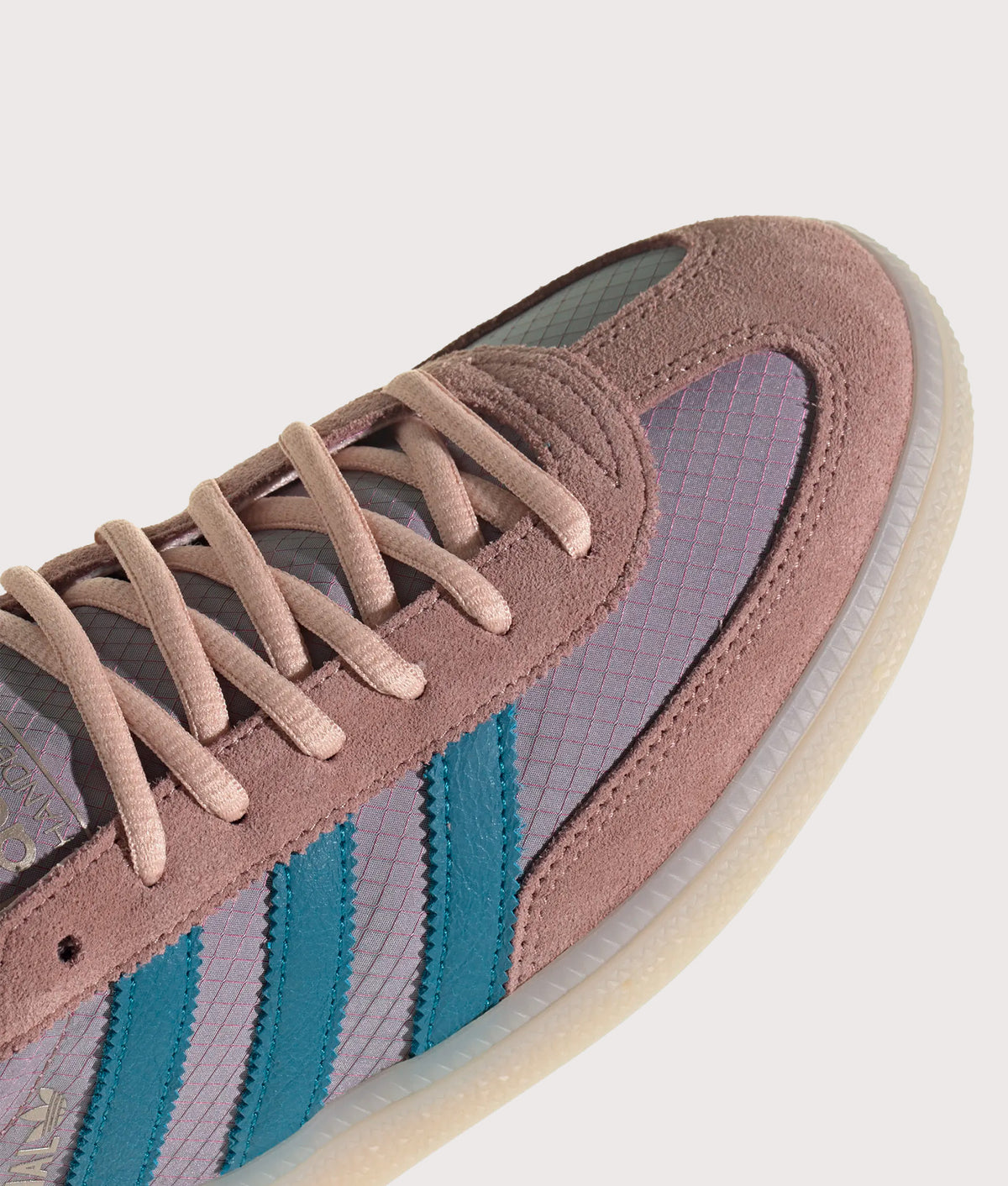 adidas Originals Handball Spezial Trainers  in Warm Clay at EQVVS Menswear. Detail shot.