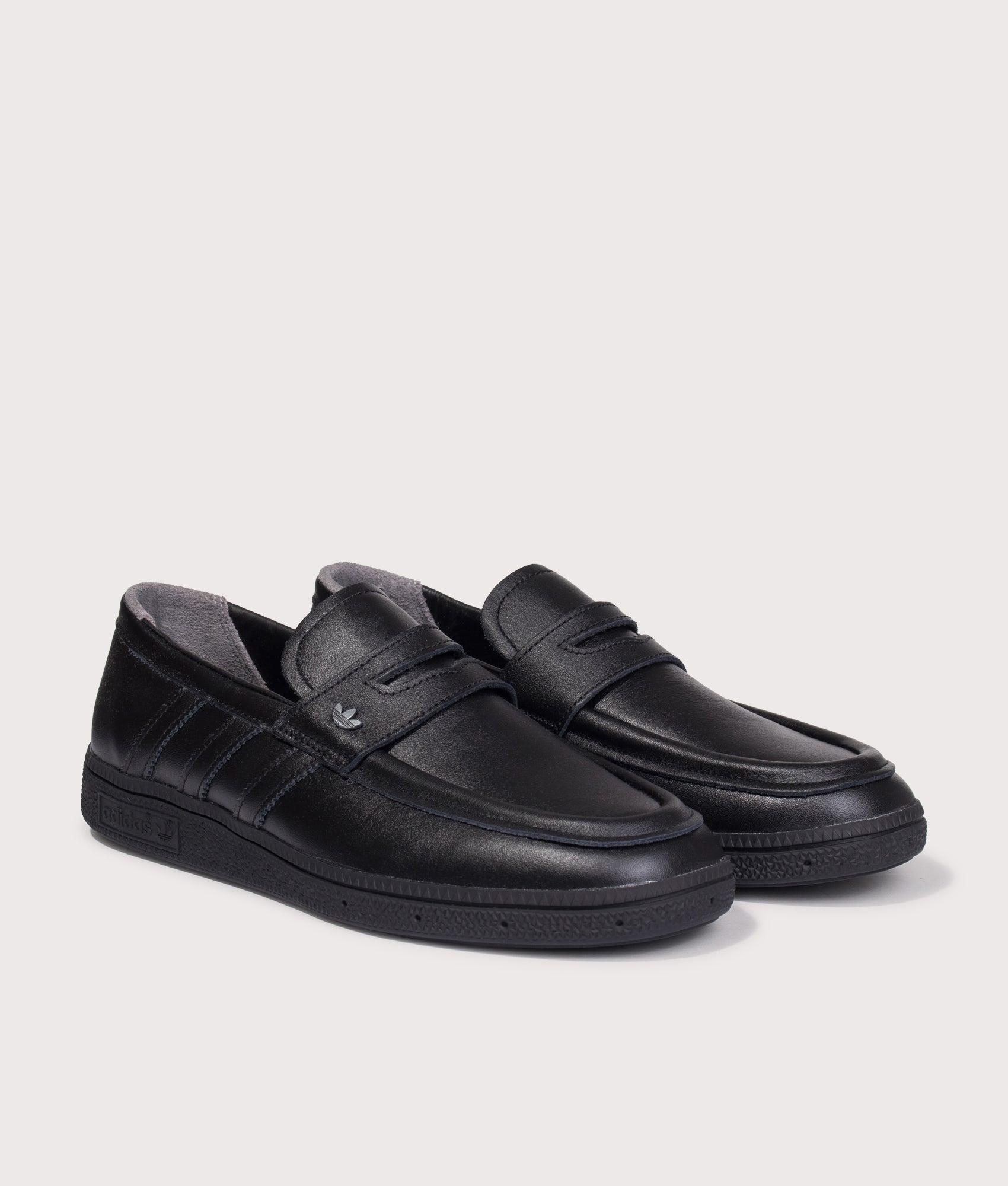 adidas Originals Handball Spezial Loafers in Core Black at EQVVS Menswear. Angled front shot.