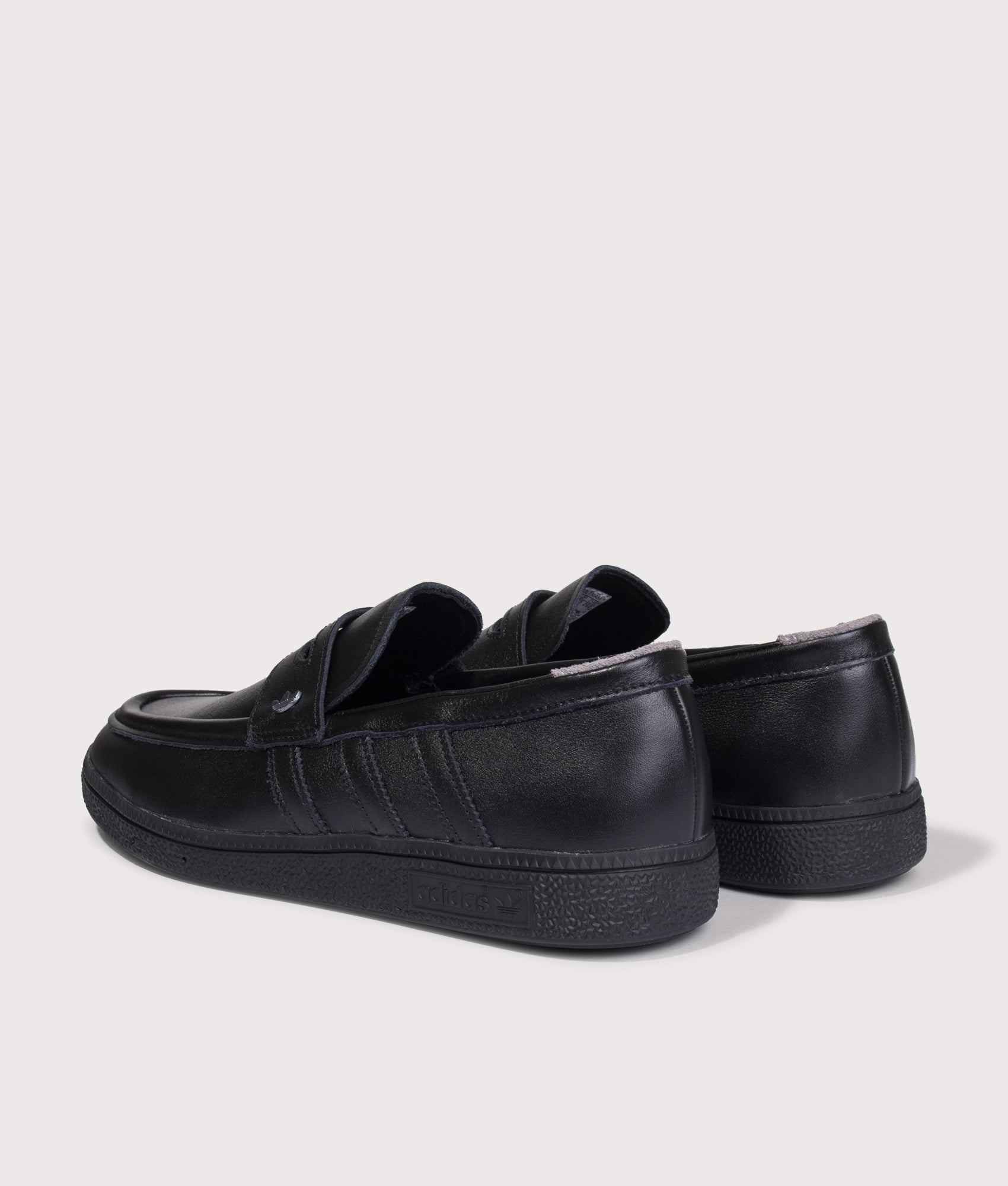adidas Originals Handball Spezial Loafers in Core Black at EQVVS Menswear. Angled back shot.