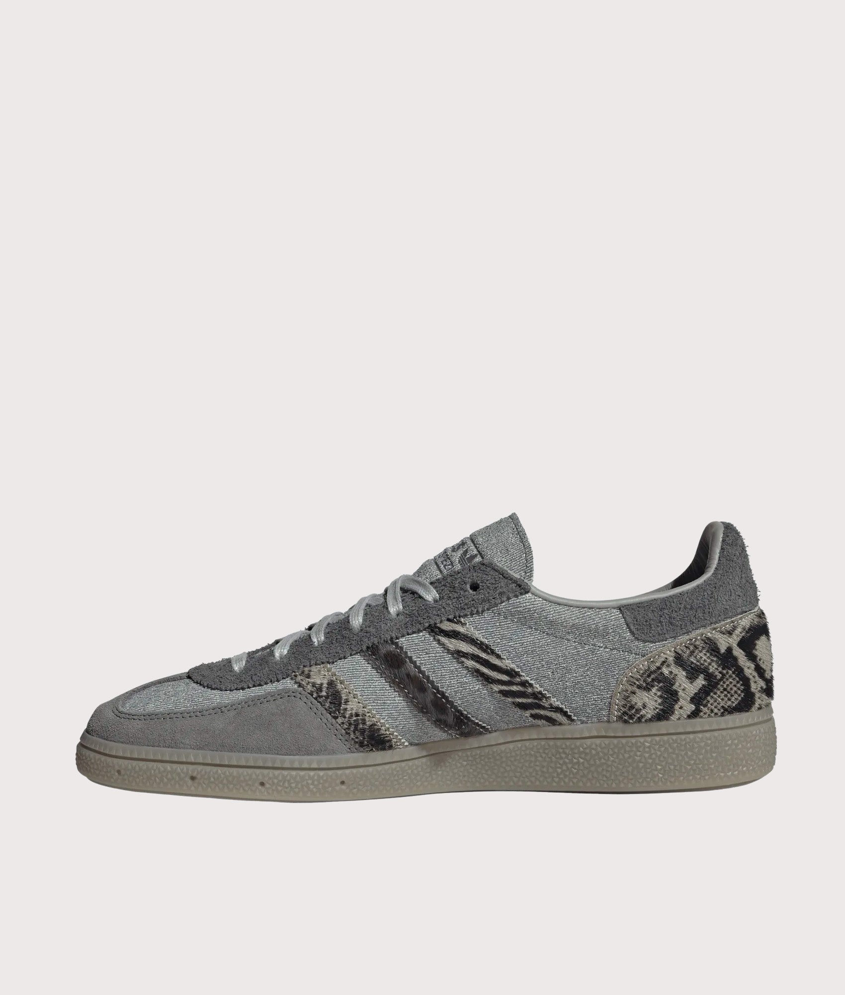 adidas Originals Handball Spezial Trainers in Legacy Blue, Grey Two and Core Black at EQVVS Menswear. Side shot.