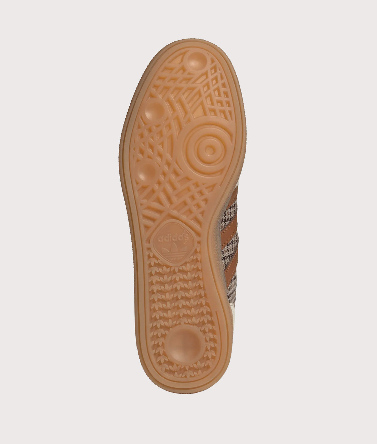 adidas Originals Handball Spezial Trainers in Khaki Three, Dusky Bronze and Gum 4 at EQVVS Menswear. Tread shot.
