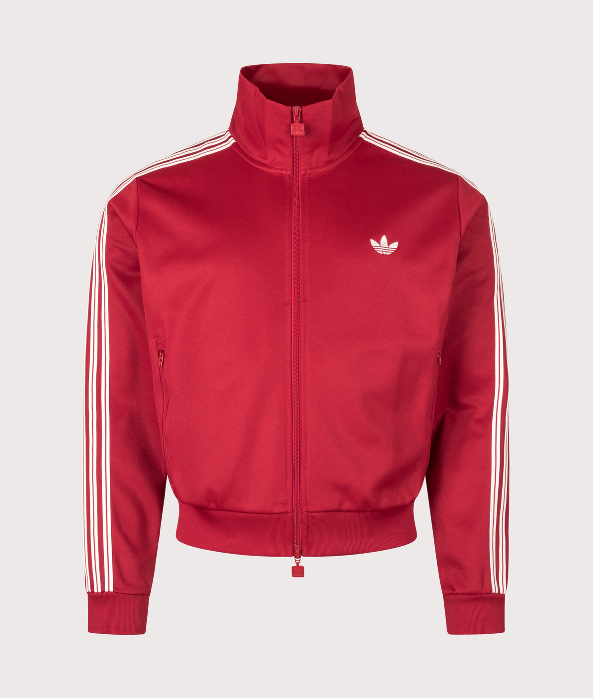 adidas Originals Beckenbauer Cropped Track Top in Red at EQVVS Menswear. Front shot.