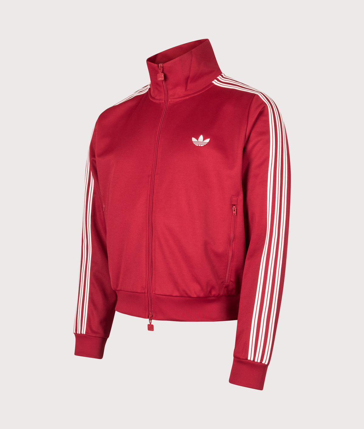 adidas Originals Beckenbauer Cropped Track Top in Red at EQVVS Menswear. Angled front shot.