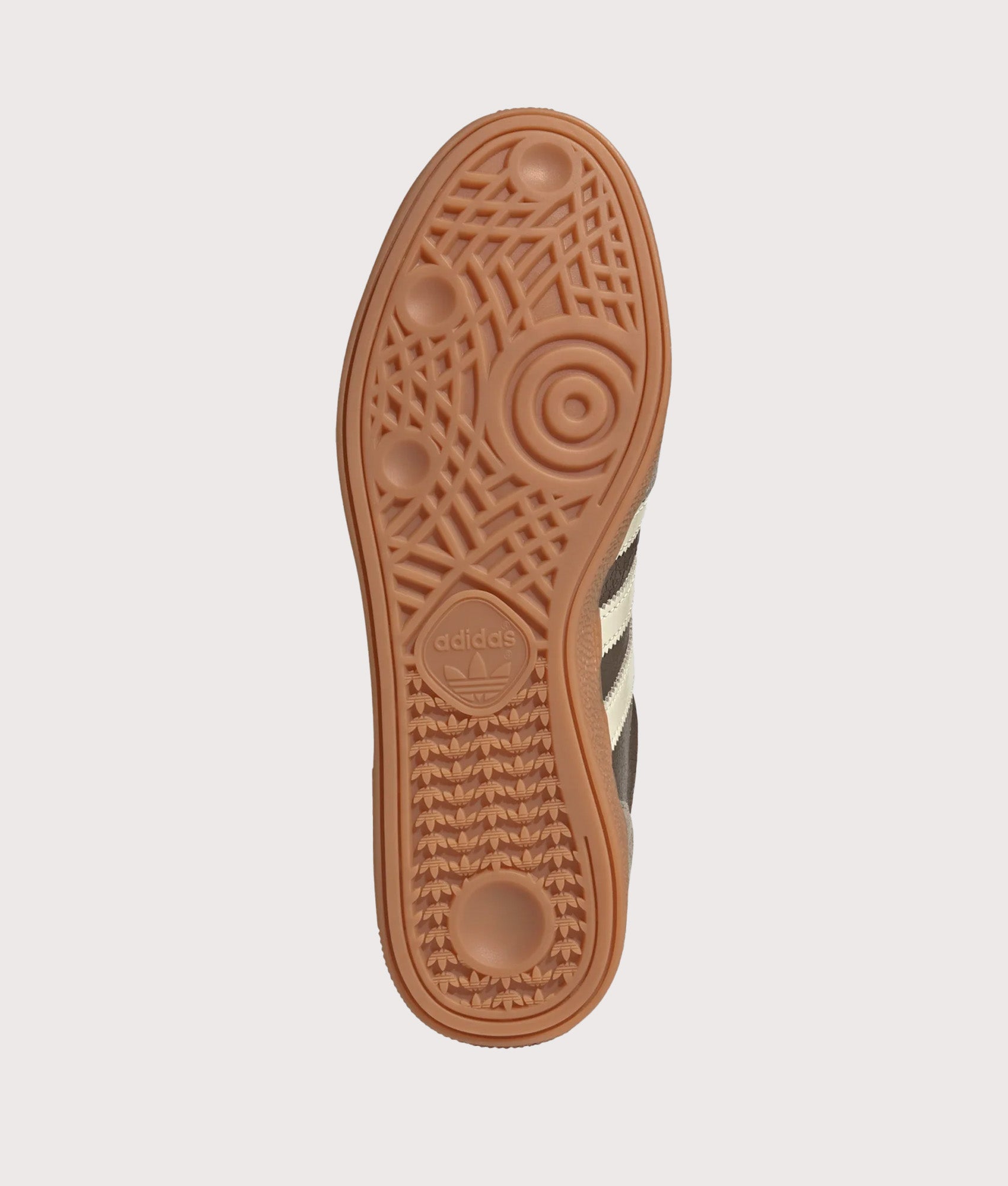 adidas Originals Handball Spezial Trainers in Earth Strata, Warm Vanilla and Gum 2 at EQVVS Menswear. Tread shot.