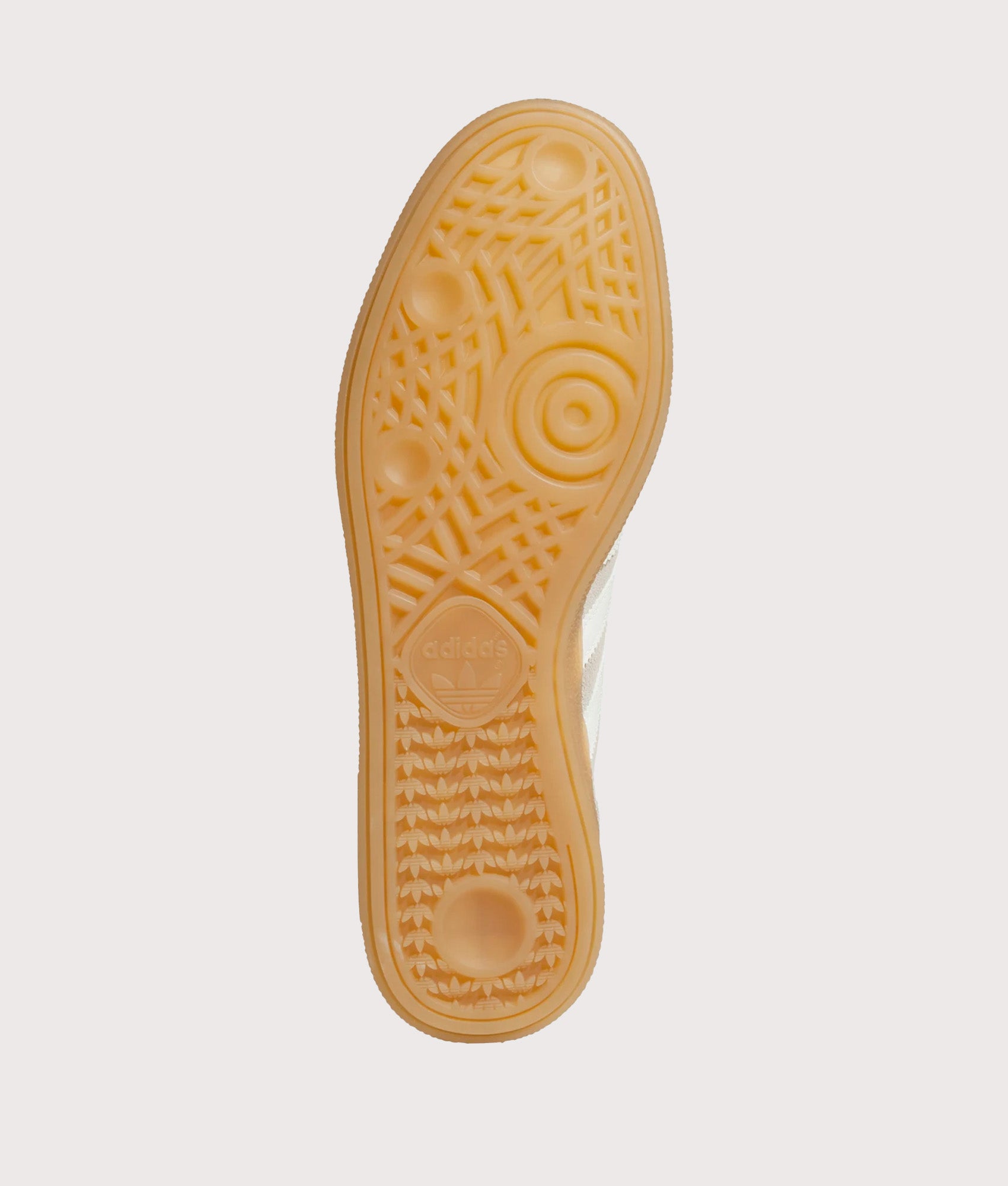 adidas Originals Handball Spezial Trainers in Khaki Three, Off White and Gum 4 at EQVVS Menswear. Tread shot.