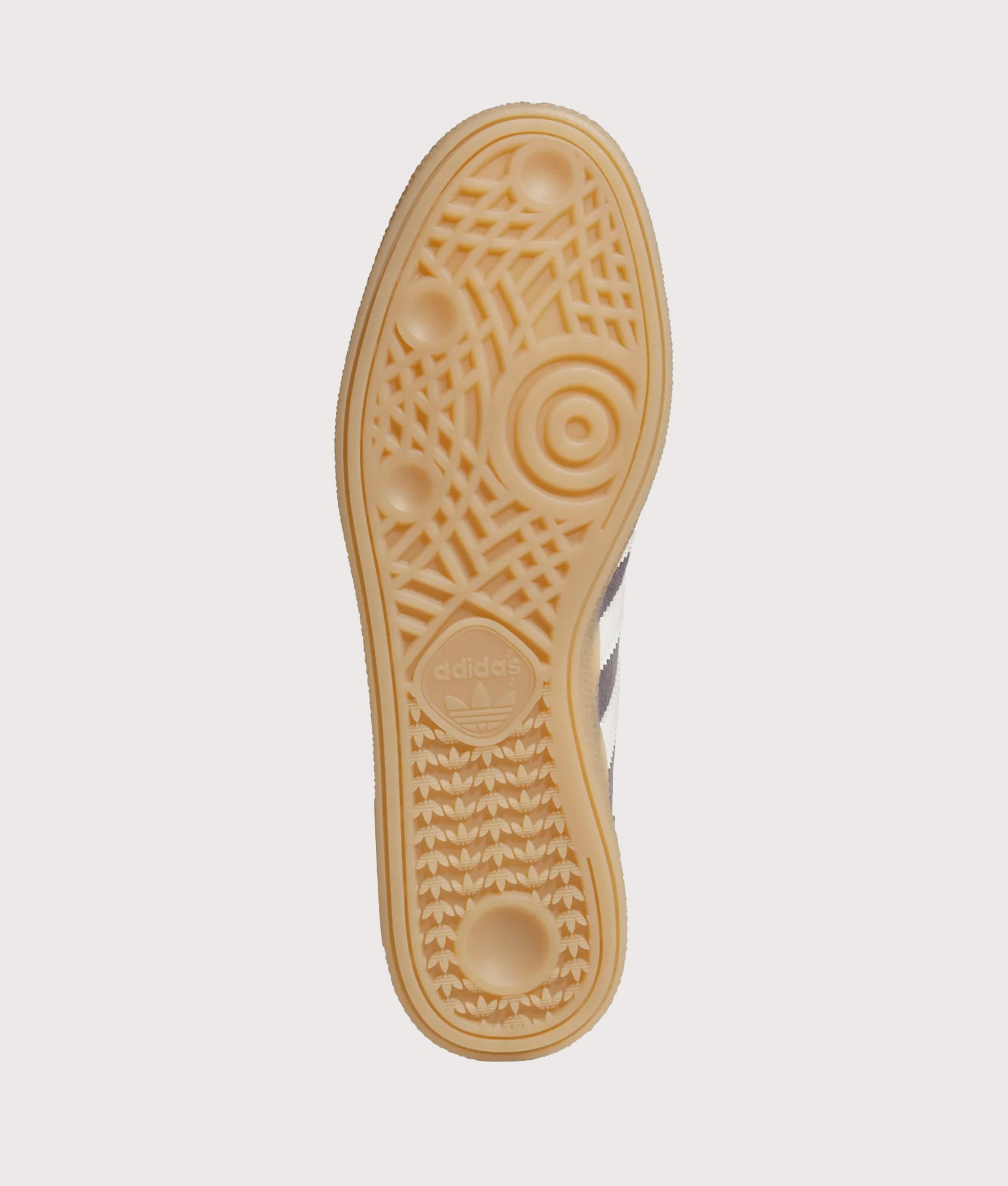 adidas Originals Handball Spezial Trainers in Grey Three, Off White and Gum 4 at EQVVS Menswear. Tread shot.