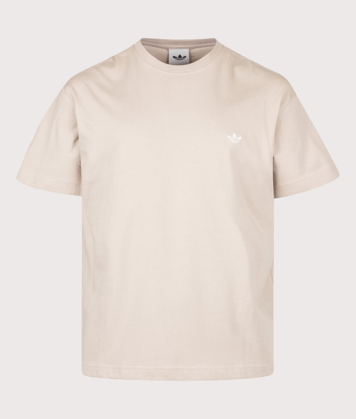 adidas Originals Loose Fit Trefoil Essentials T-Shirt in Khaki Three at EQVVS Menswear. Front shot.