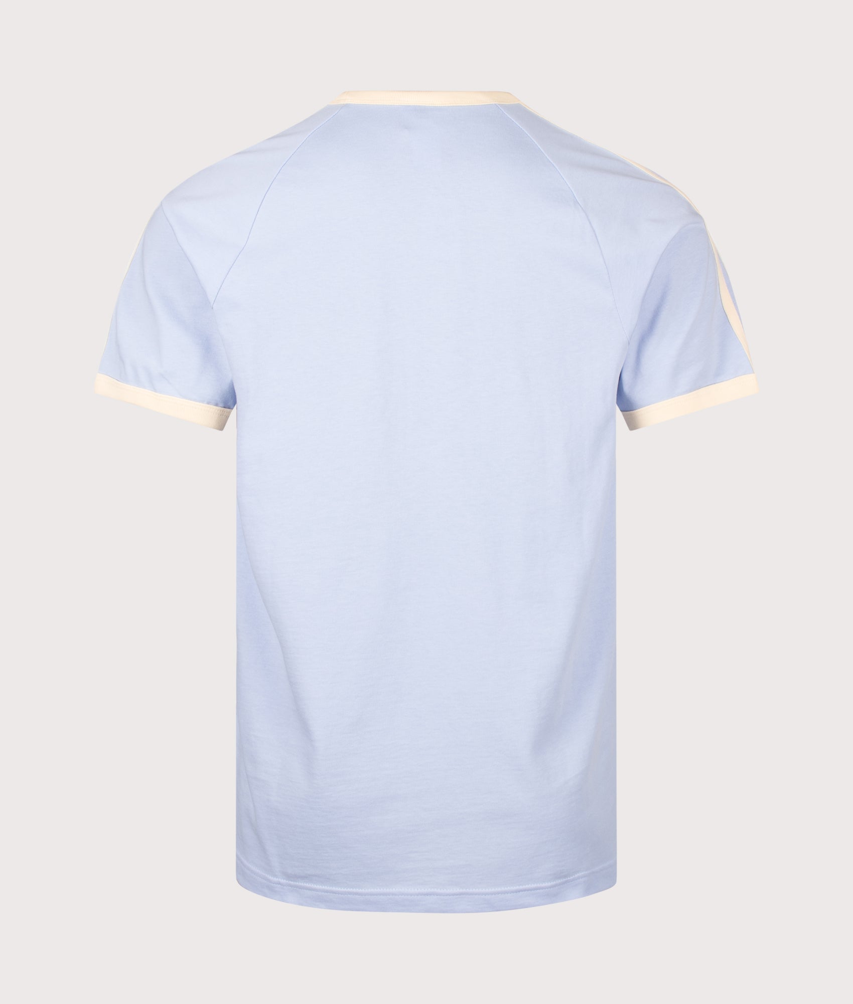 adidas Originals 3 Stripes T-Shirt in Blue Dawn and Warm Vanilla at EQVVS Menswear. Back shot.