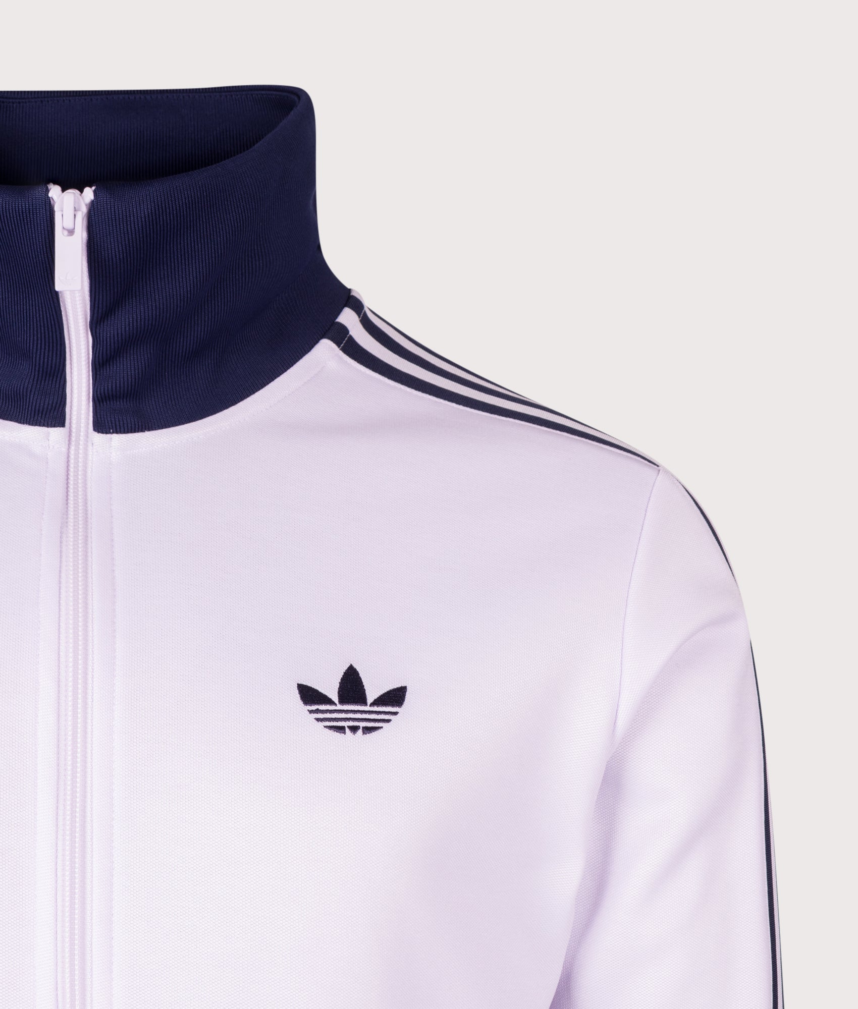 adidas Originals Beckenbauer Classic Track Top in Frozen Purple at EQVVS Menswear. Detail shot.