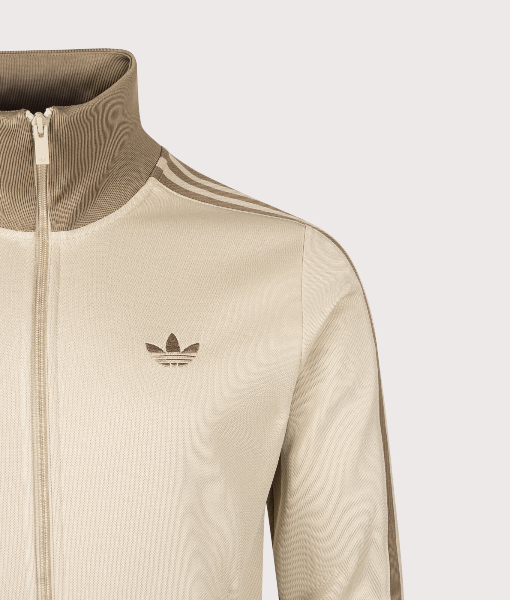adidas Originals Beckenbauer Classic Track Top in Khaki Three at EQVVS Menswear. Detail shot.