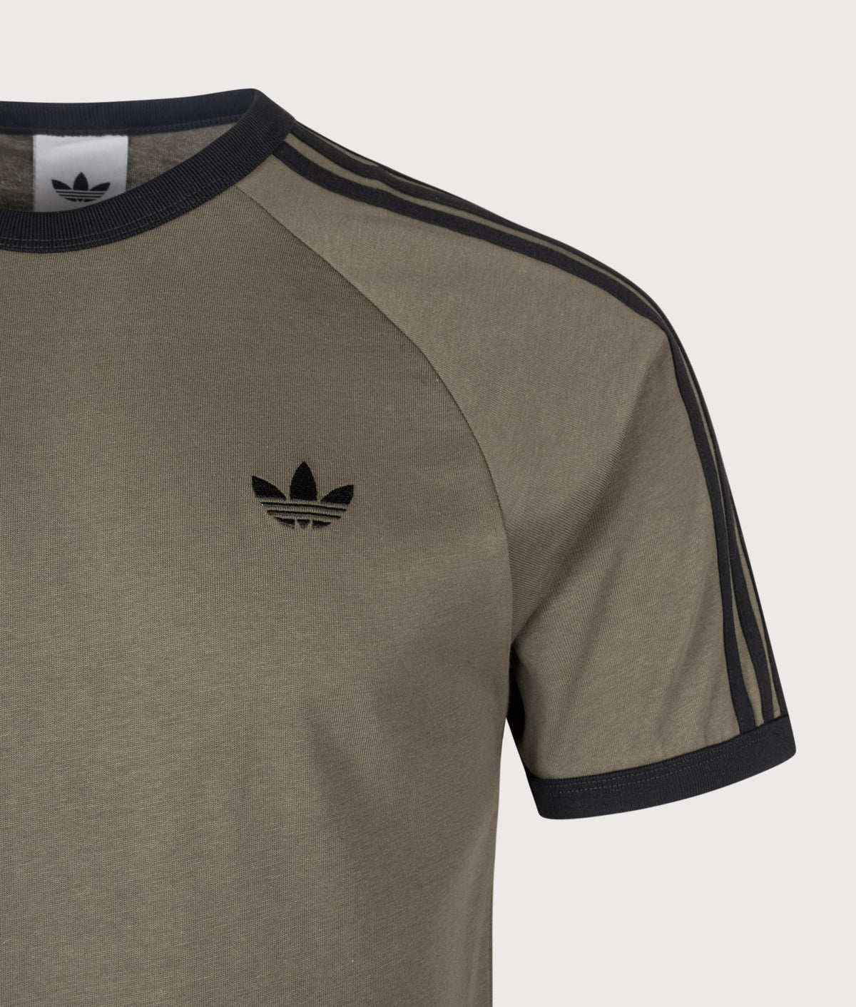 adidas Originals 3 Stripes T-Shirt in Branch and Black at EQVVS Menswear. Detail shot.