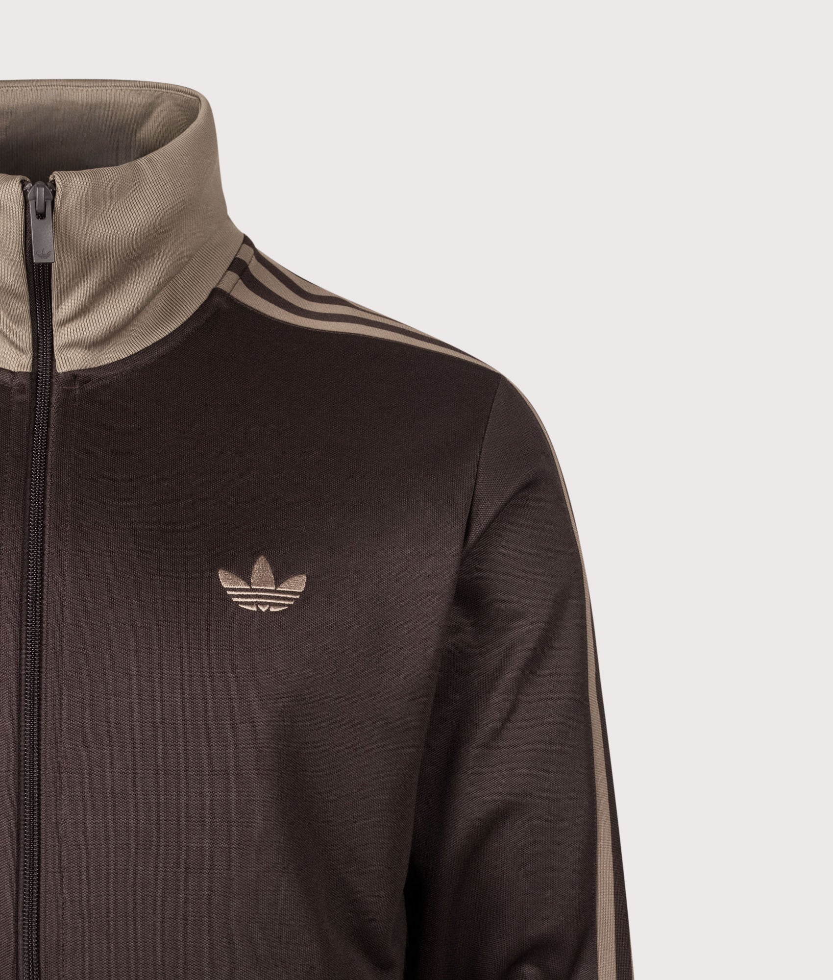 adidas Originals Beckenbauer Classic Track Top in Aurora Coffee at EQVVS Menswear. Detail shot.