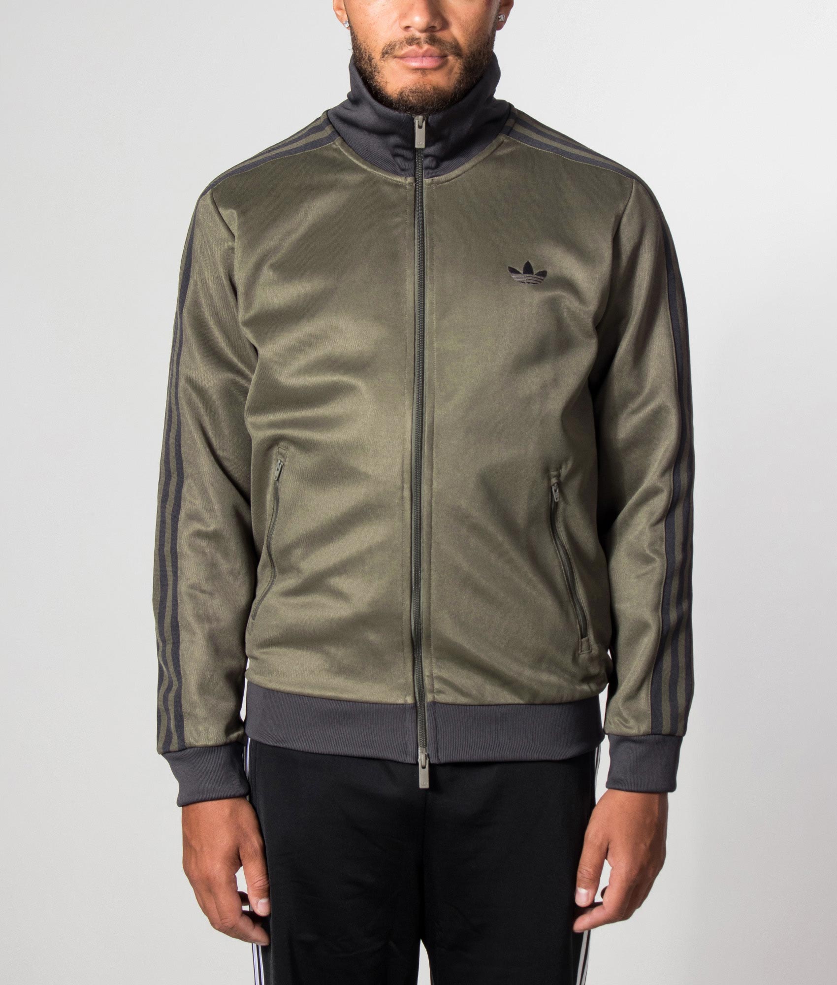 adidas Originals Beckenbauer Classic Track Top in Branch at EQVVS Menswear. Model front shot.