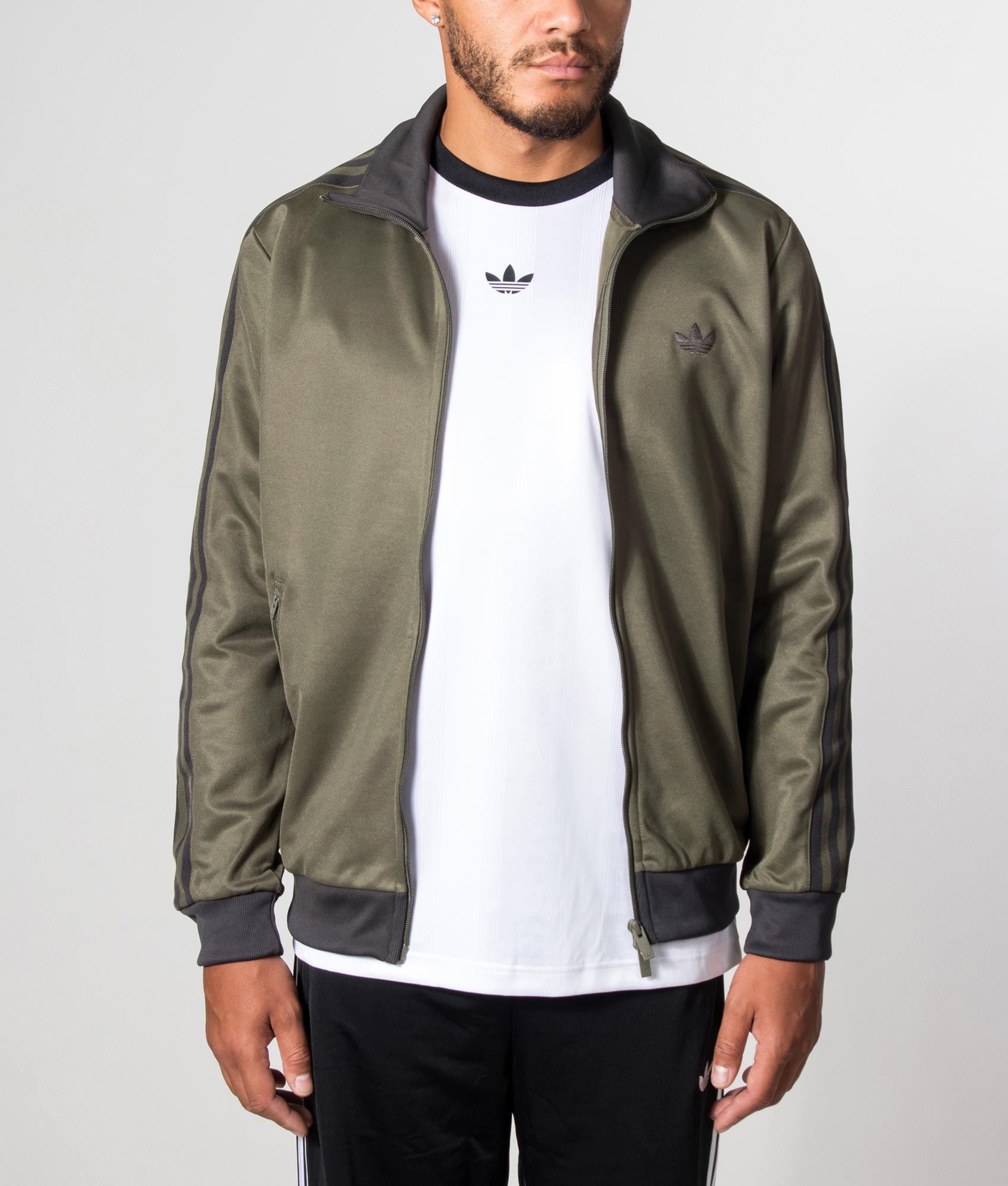 adidas Originals Beckenbauer Classic Track Top in Branch at EQVVS Menswear. Model front shot.