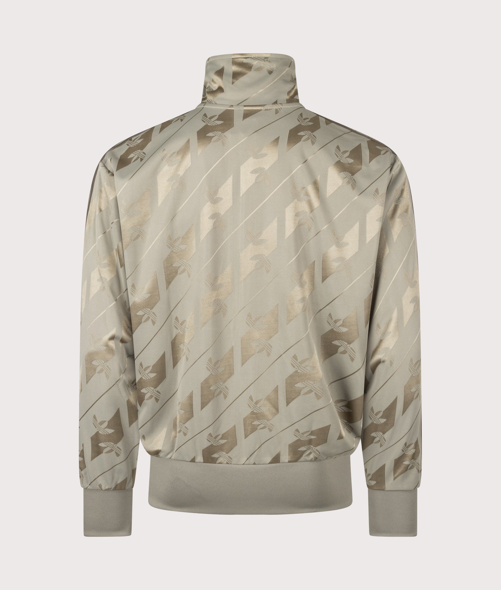 adidas Originals Loose Fit Firebird Monogram Track Top in Silver Pebble at EQVVS Menswear. Back shot.