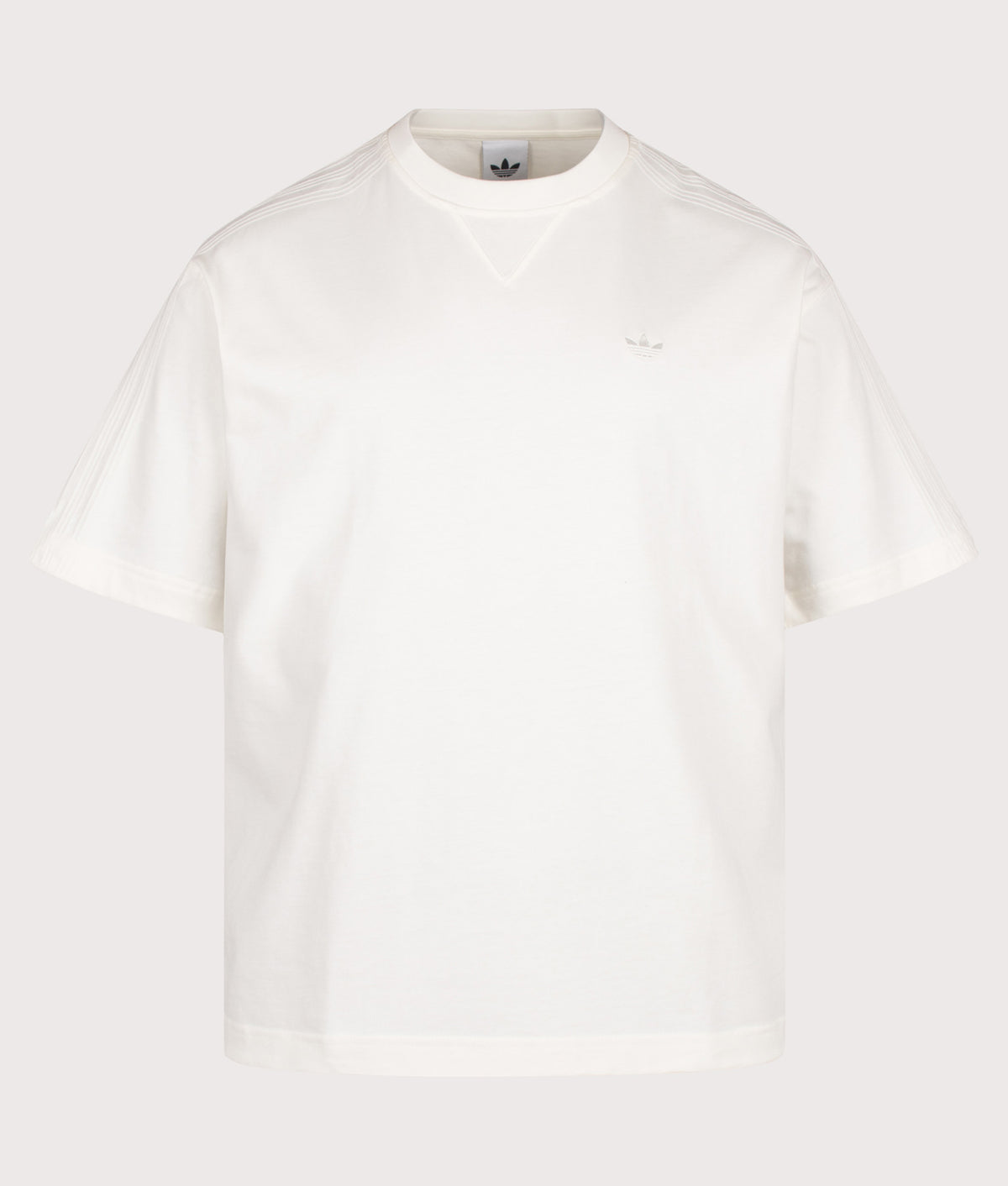 adidas Originals Loose Fit Premium Essentials T-Shirt in Off White at EQVVS Menswear. Front shot.