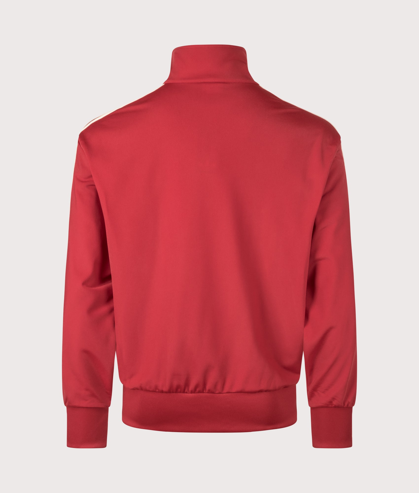 adidas Originals Loose Fit Firebird Track Top in Team Victory Red and Warm Vanilla at EQVVS Menswear. Back shot.