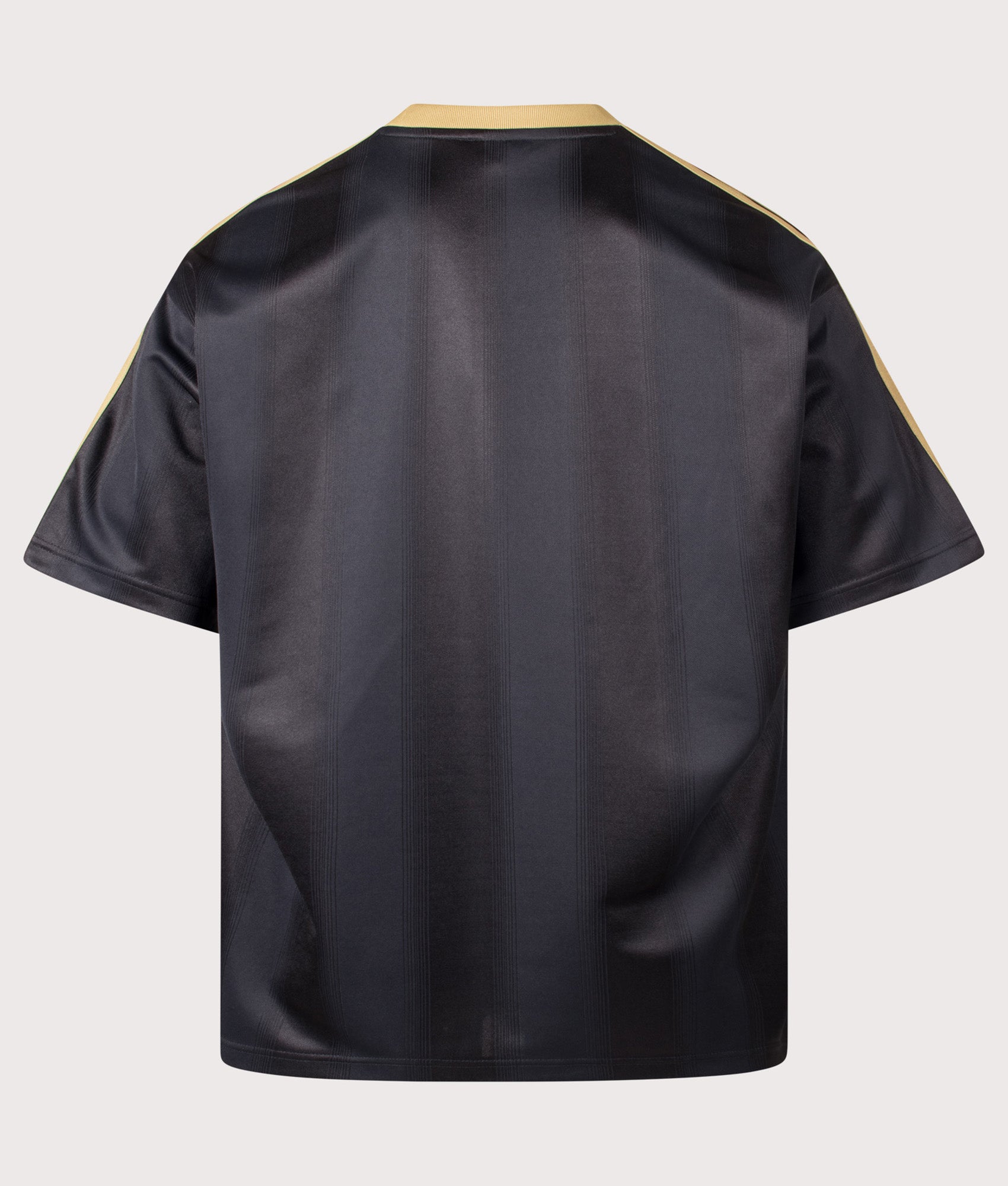 adidas Originals Oversized Fit Adicolour Jacquard Jersey T-Shirt in Black and Dark Football Gold at EQVVS Menswear. Back shot.