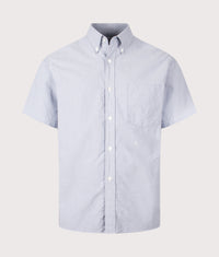 Relaxed fit Button Down Wind Short Sleeve Shirt: Grayish Navy 