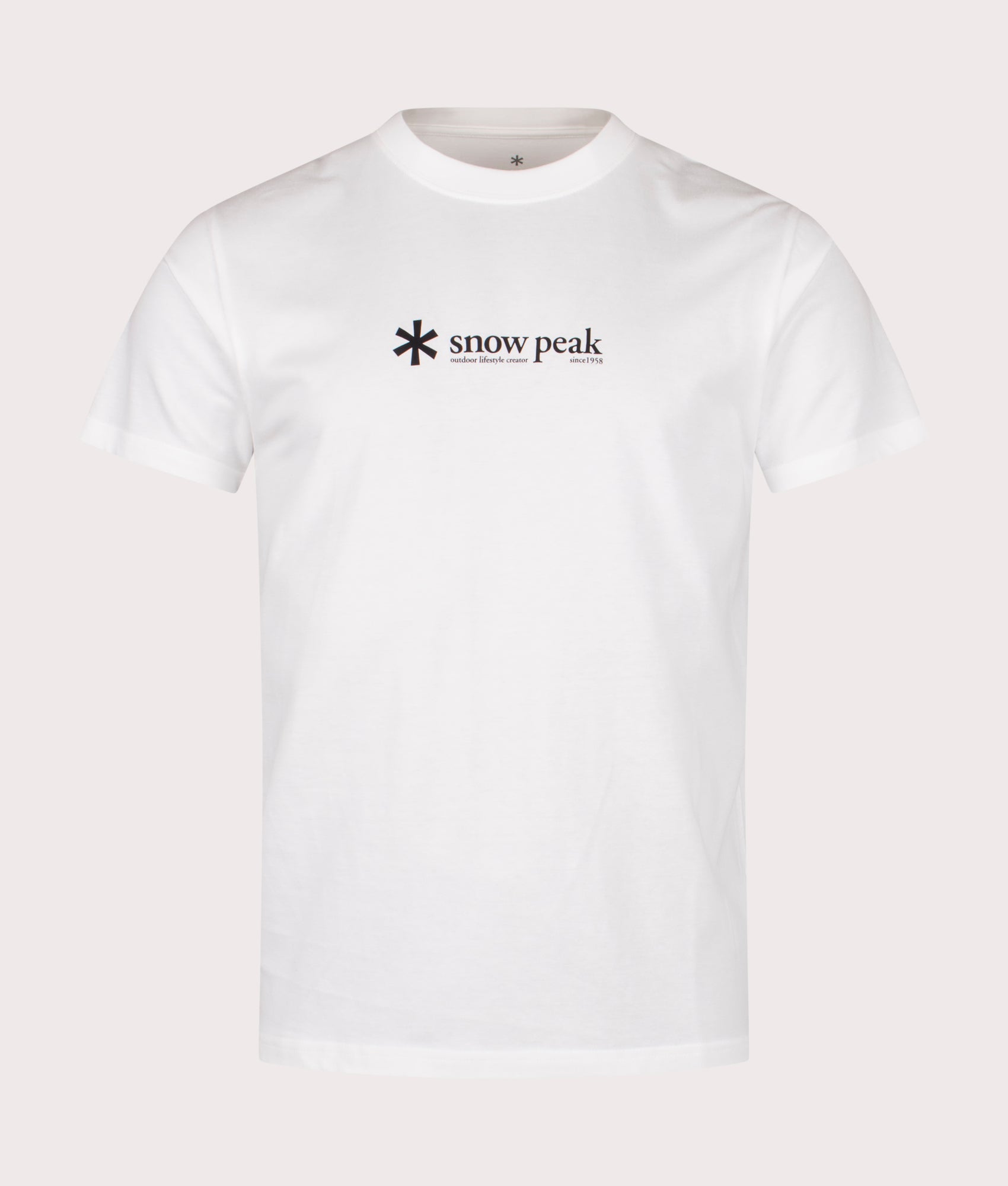 Snow Peak Soft Cotton Logo T-Shirt in white at EQVVS Menswear. Front shot.