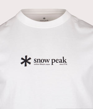 Snow Peak Soft Cotton Logo T-Shirt in white at EQVVS Menswear. Detail shot.