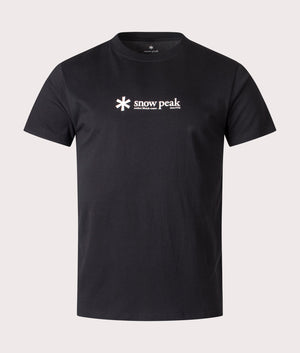 Snow Peak Soft Cotton Logo T-Shirt in black at EQVVS Menswear. Front shot.