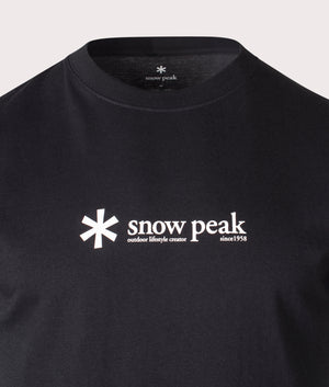 Snow Peak Soft Cotton Logo T-Shirt in black at EQVVS Menswear. Detail shot.