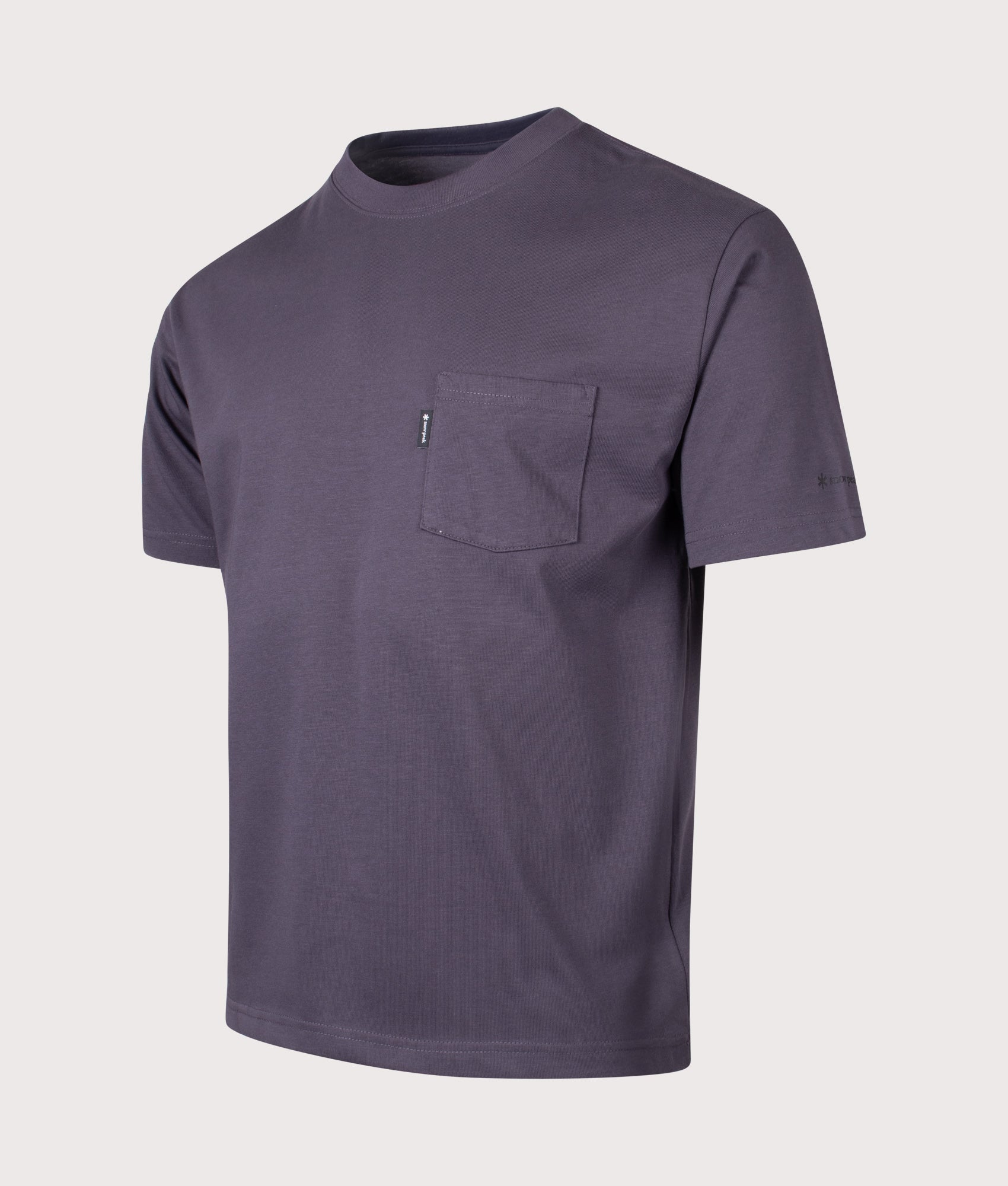Snow Peak New Standard Pocket T-Shirt in Charcoal at EQVVS Menswear. Angled front shot.