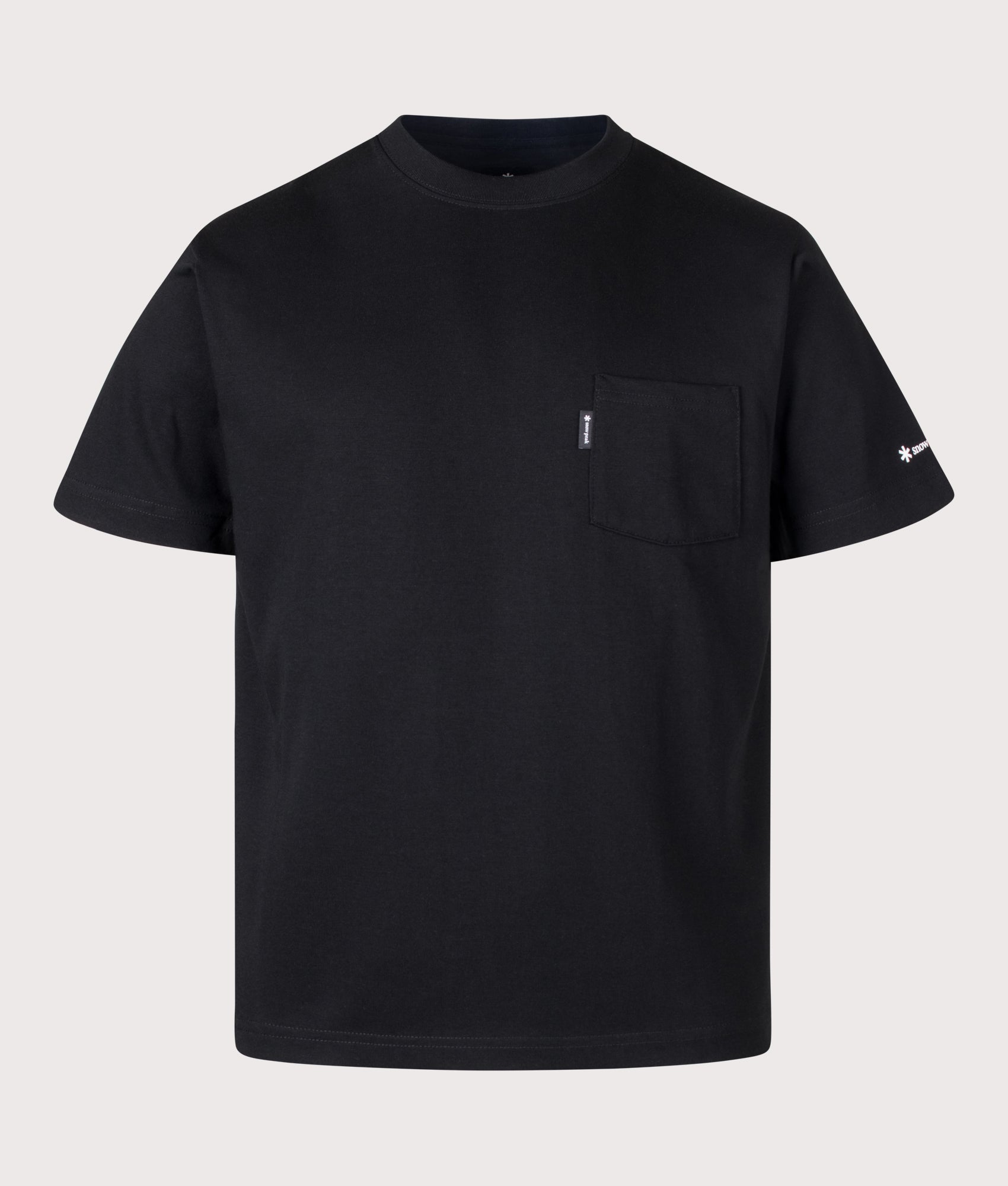 Snow Peak New Standard Pocket T-Shirt in Black at EQVVS Menswear. Front shot.