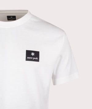 New Standard Square Logo T-Shirt in Off White. Cotton blend | Snow Peak | Shot at EQVVS | Front detail shot 
