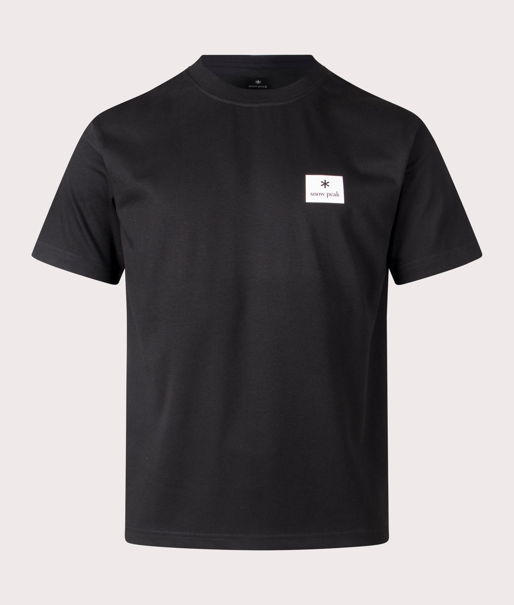 New Standard Square Logo T-Shirt in Black. Cotton blend | Snow Peak | Shot at EQVVS | Front shot 