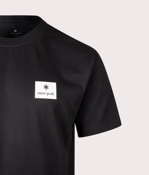 New Standard Square Logo T-Shirt in Black. Cotton blend | Snow Peak | Shot at EQVVS | Front detail shot 