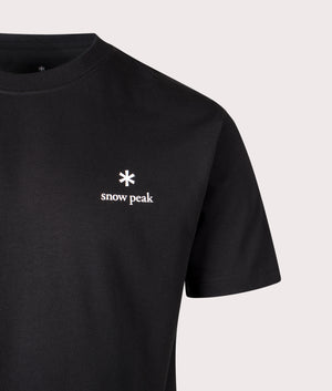 New Standard Logo T-Shirt in Black. Cotton blend | Snow Peak | Shot at EQVVS | Front detail shot