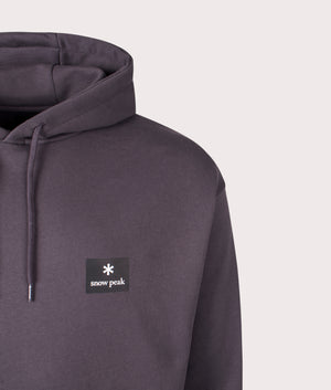Square Logo Hoodie in Charcoal. Cotton-blend | Snow Peak | Shot at EQVVS | Front detail shot 