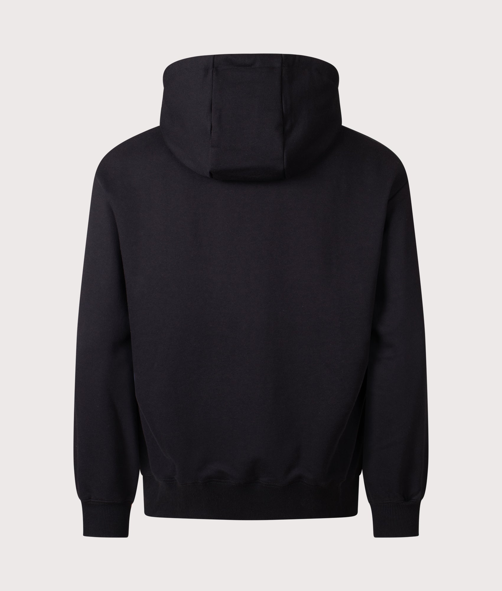 Snow Peak New Standard Square Logo Hoodie in black at EQVVS Menswear. Back shot.