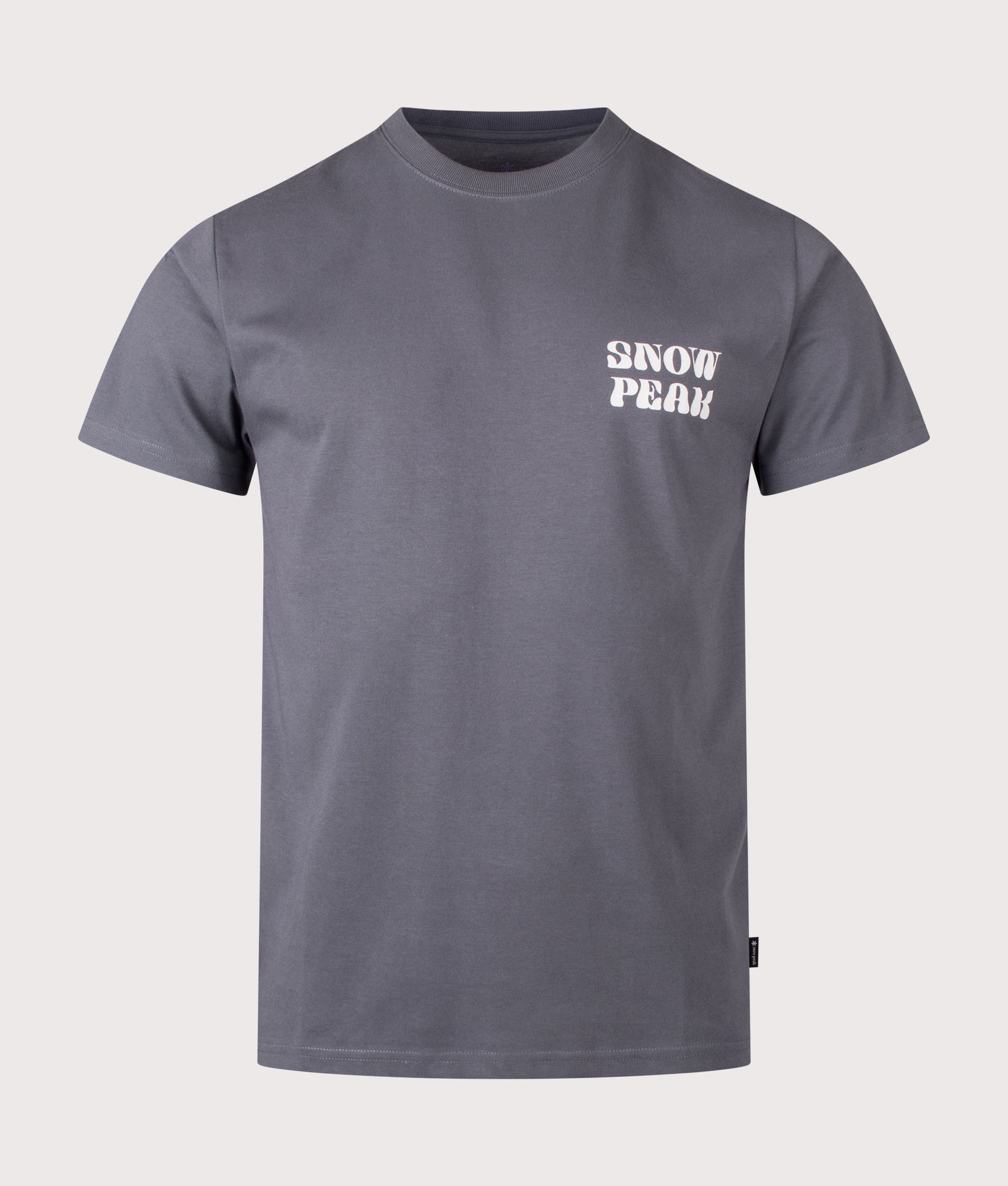 Snow Peak Relaxed Fit Camping Graphic T-Shirt in Charcoal at EQVVS Menswear. Front shot.