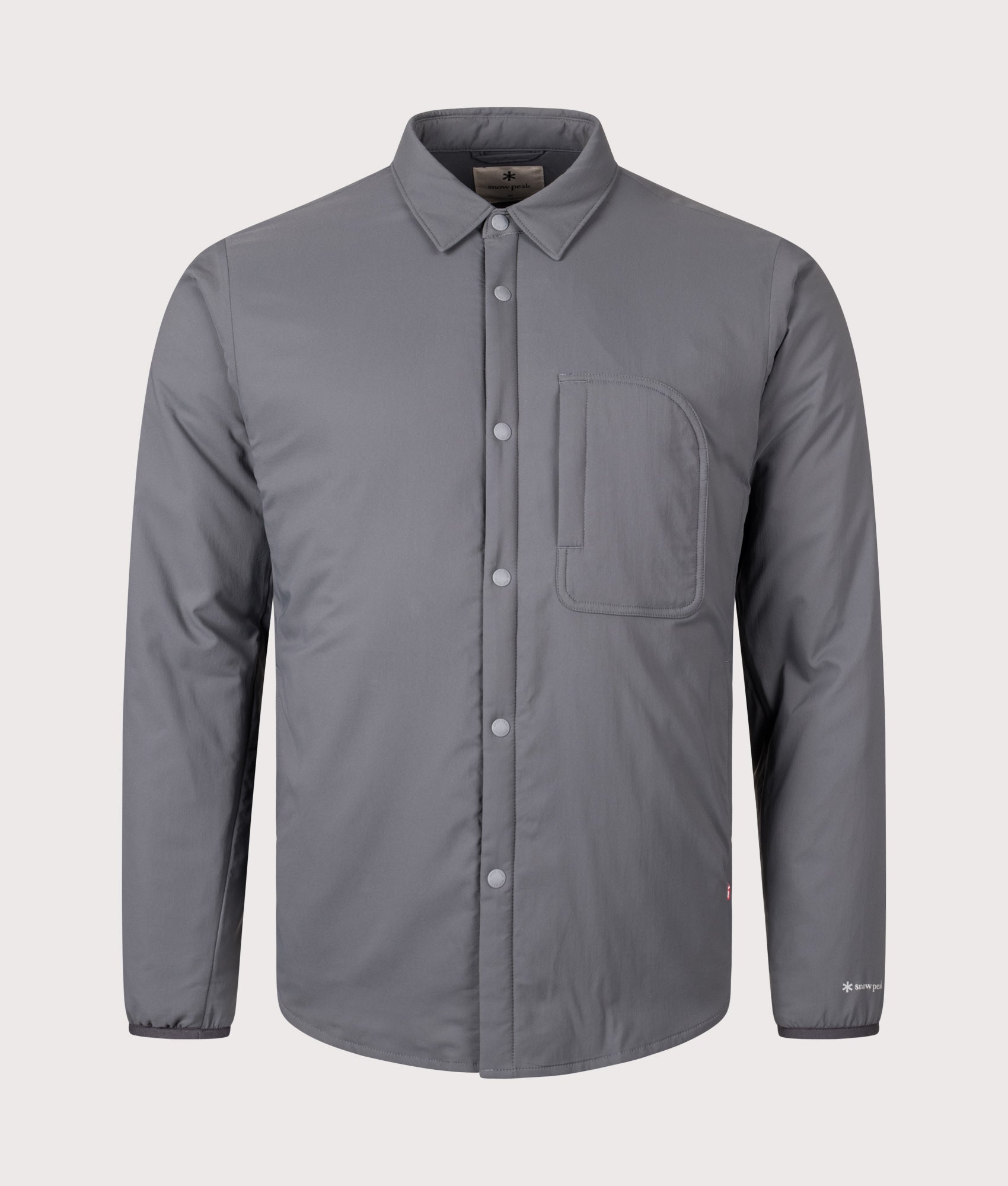 Snow peak Flexible Insulated Shirt in Charcoal at EQVVS Menswear. Front shot.