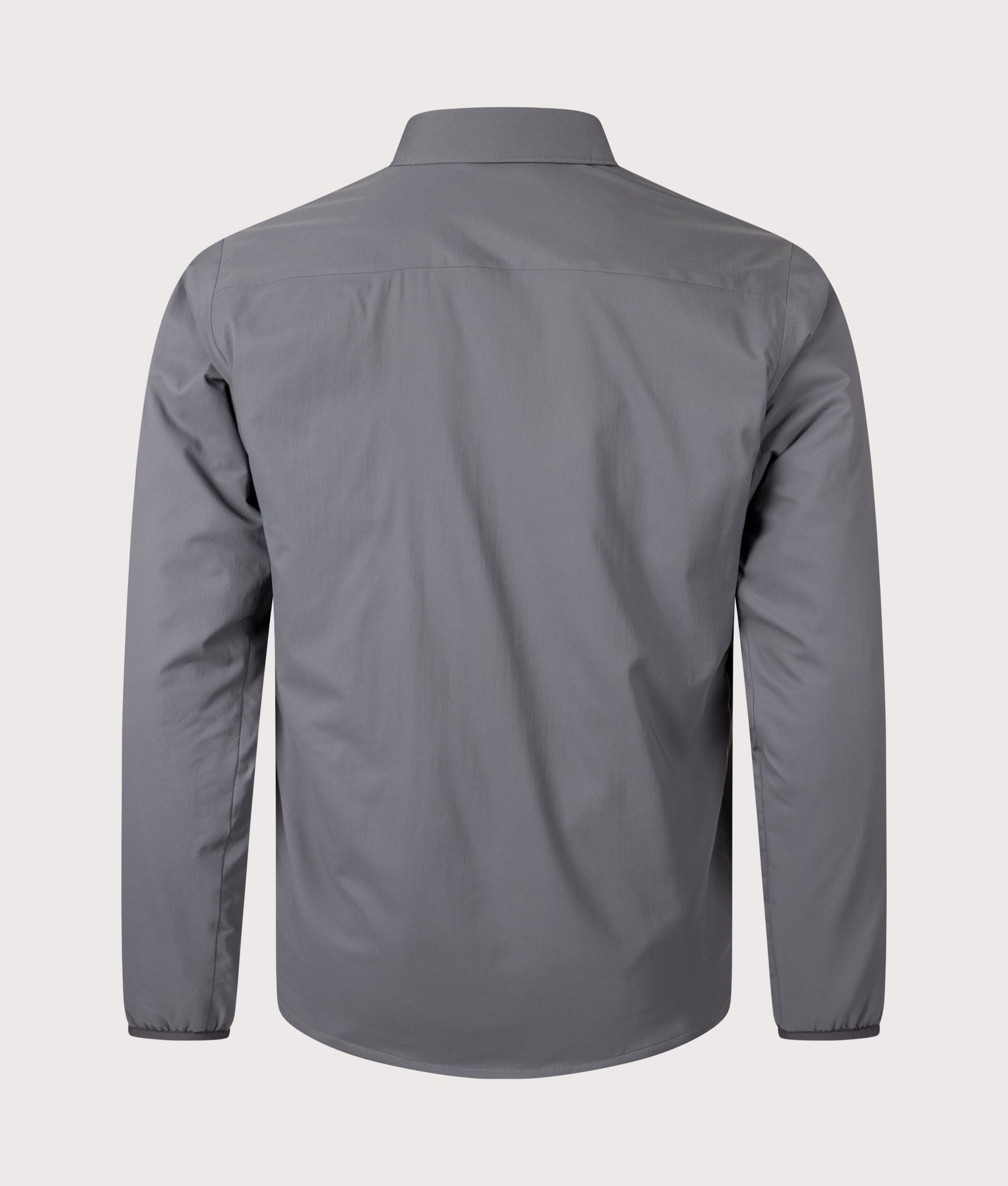 Snow peak Flexible Insulated Shirt in Charcoal at EQVVS Menswear. Back shot.