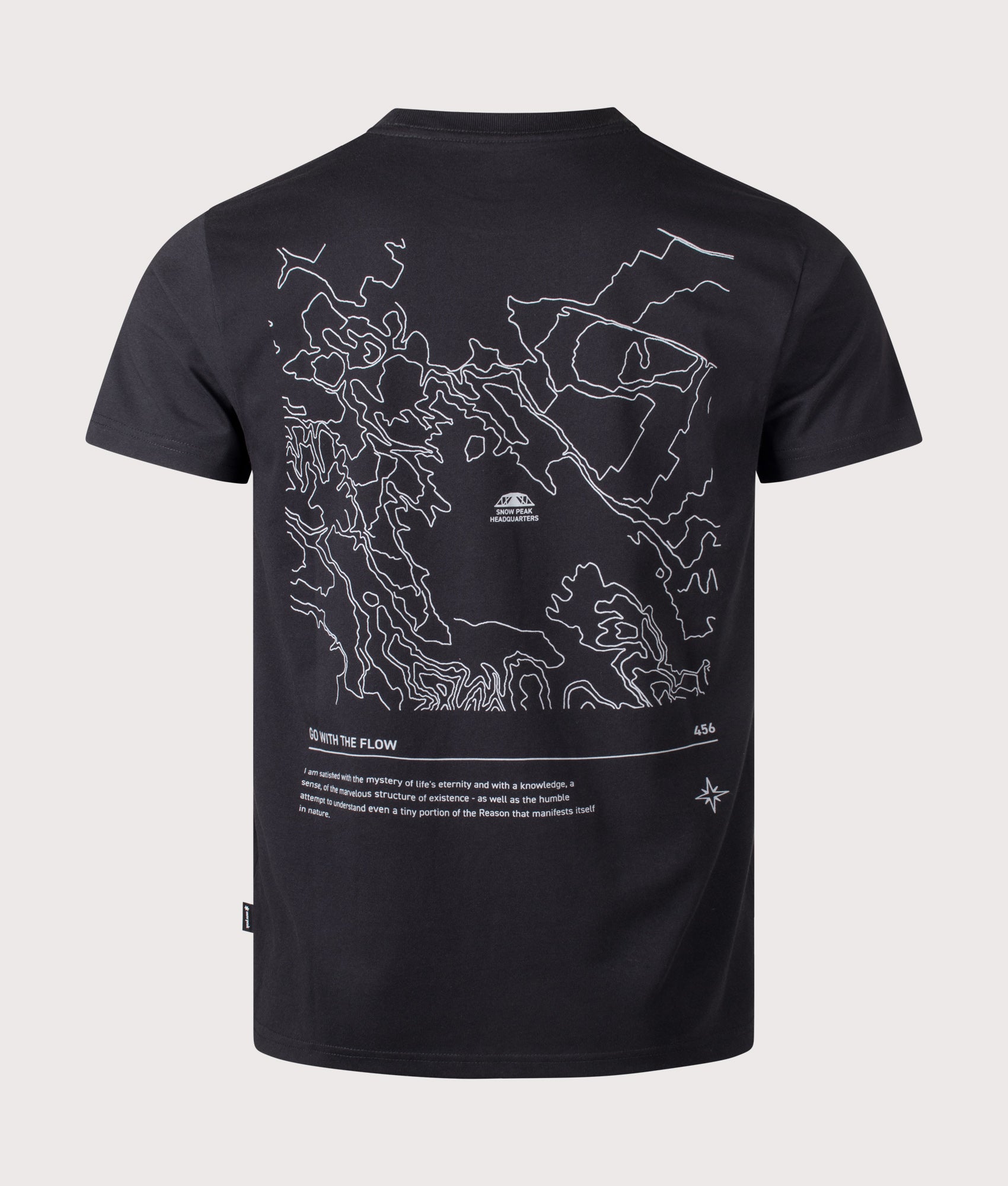 Snow Peak HQ Topographic Map T-Shirt in Black at EQVVS Menswear. Back shot.