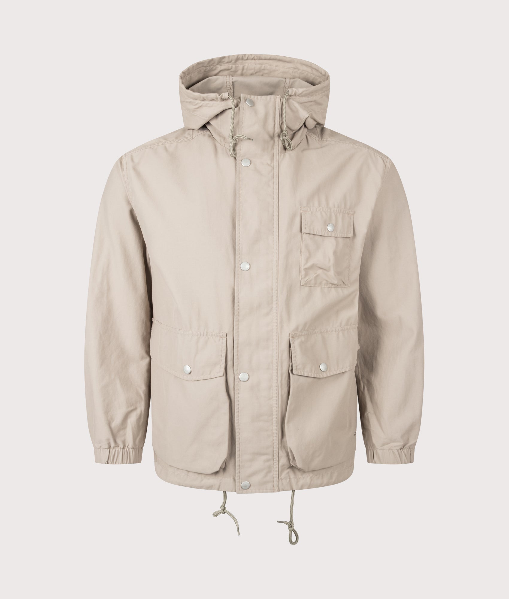 Snow Peak Light Dobby Cloth Parka in Greige at EQVVS Menswear. Front shot.