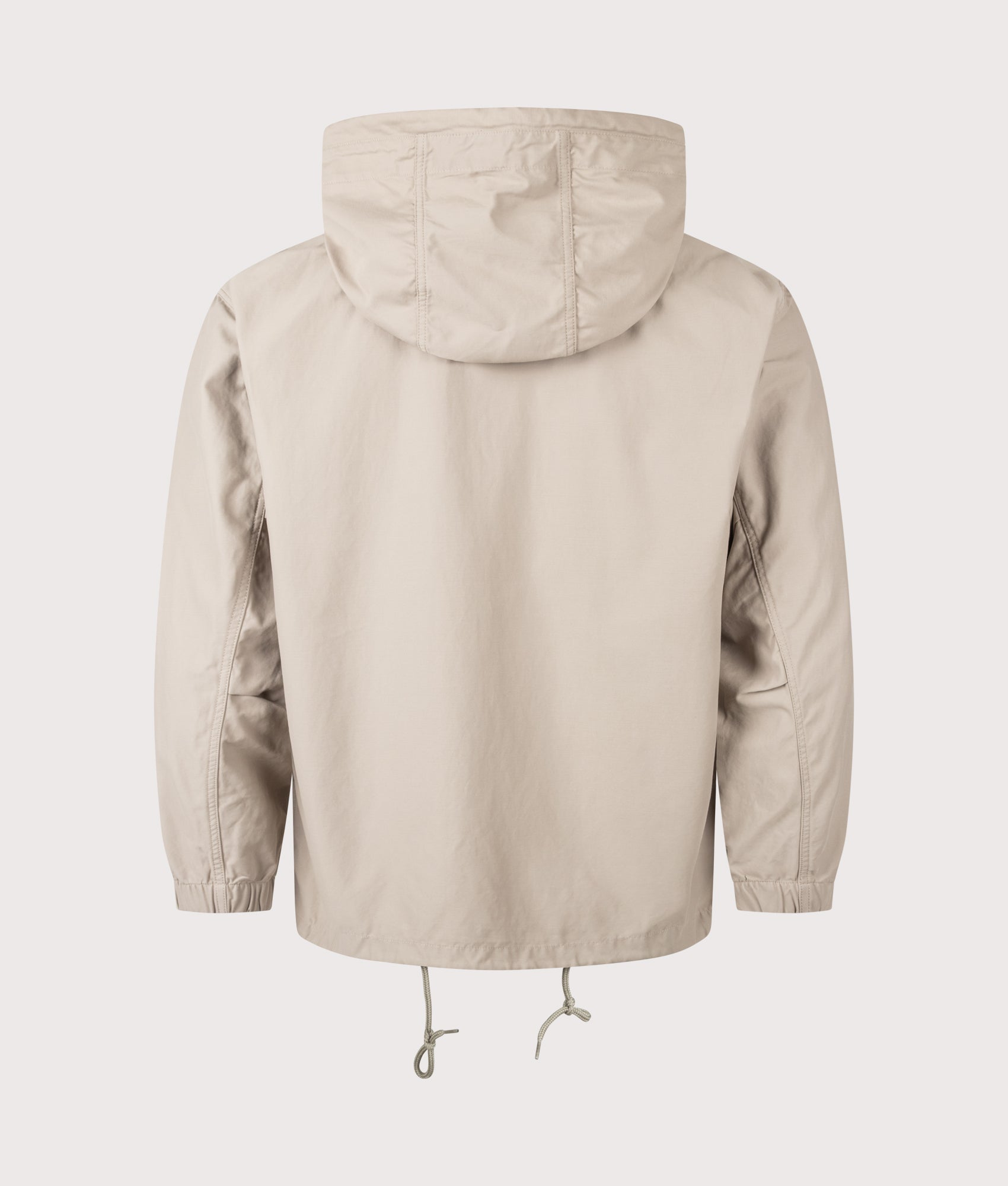 Snow Peak Light Dobby Cloth Parka in Greige at EQVVS Menswear. Back shot.