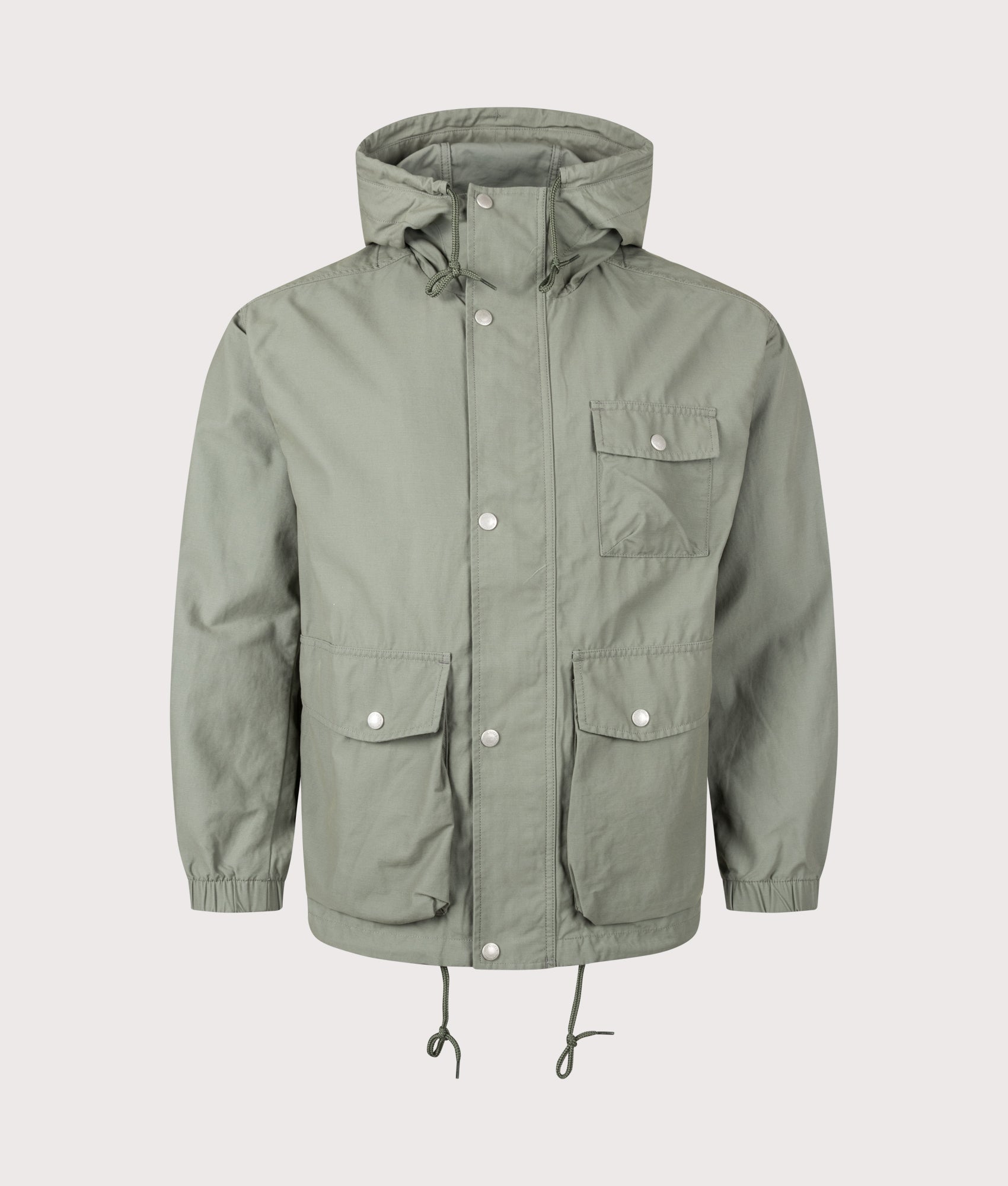 Snow Peak Light Dobby Cloth Parka in Foliage at EQVVS Menswear. Front shot.