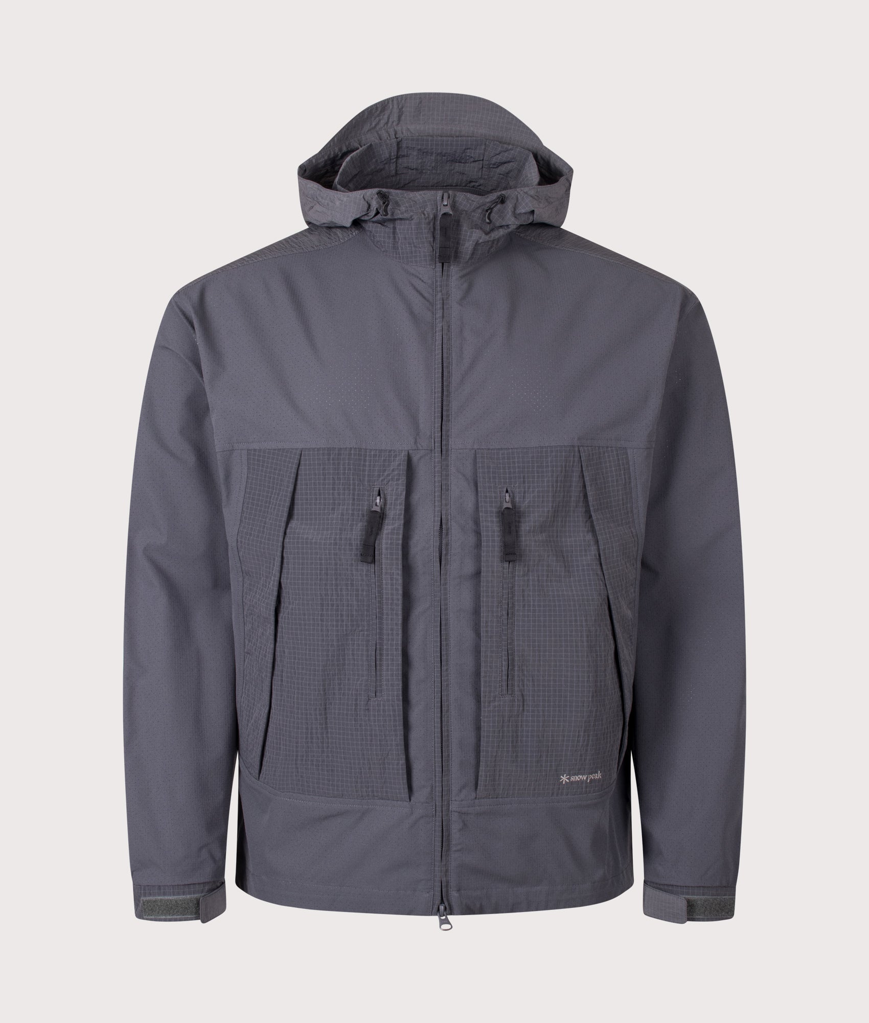 Snow Peak Relaxed Fit Insect Shield Jacket in Charcoal at EQVVS Menswear. Front shot.