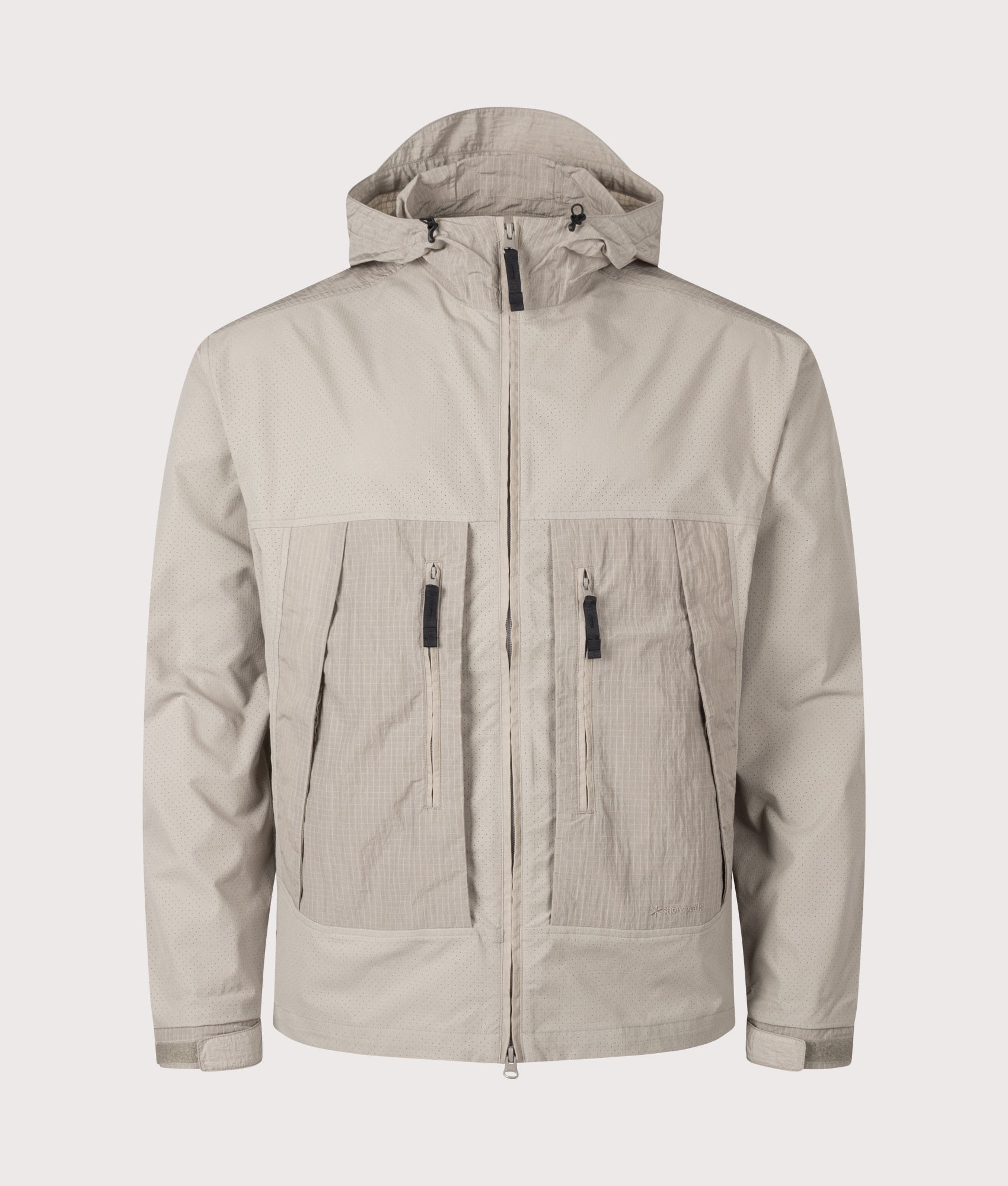 Snow Peak Insect Shield Jacket in  Greige at EQVVS Menswear. Front shot.