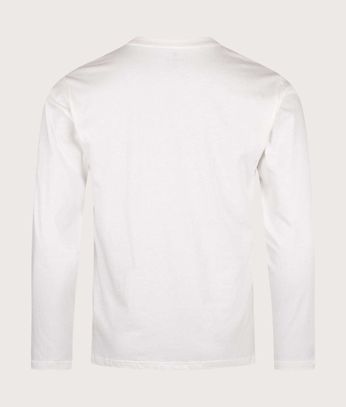 Snow Peak Regular Fit Soft Cotton Logo Long Sleeve T-Shirt in Off White at EQVVS Menswear. Back shot.