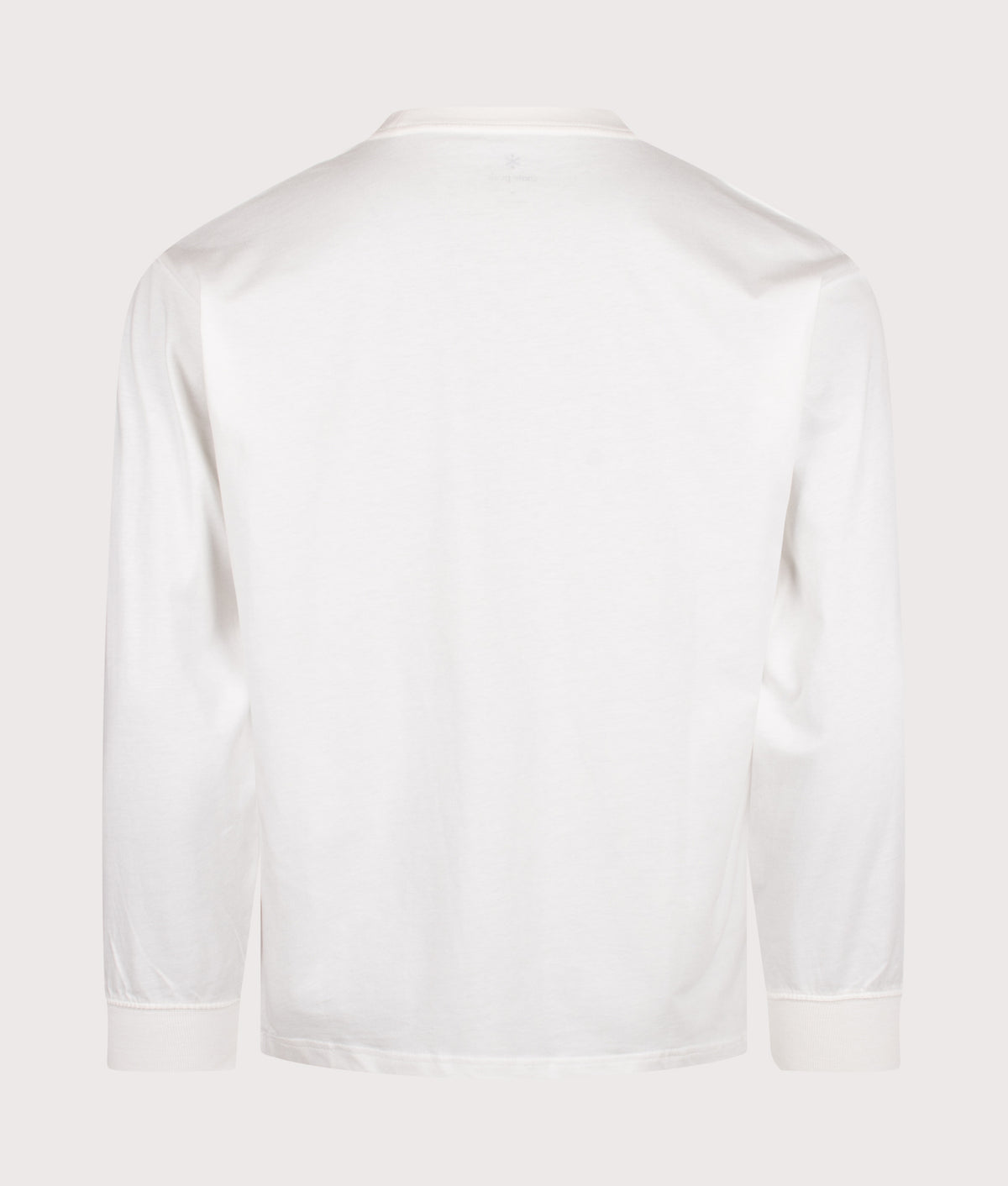 Snow Peak Relaxed Fit Long Sleeve Logo T-Shirt in Off White at EQVVS Menswear. Back shot.
